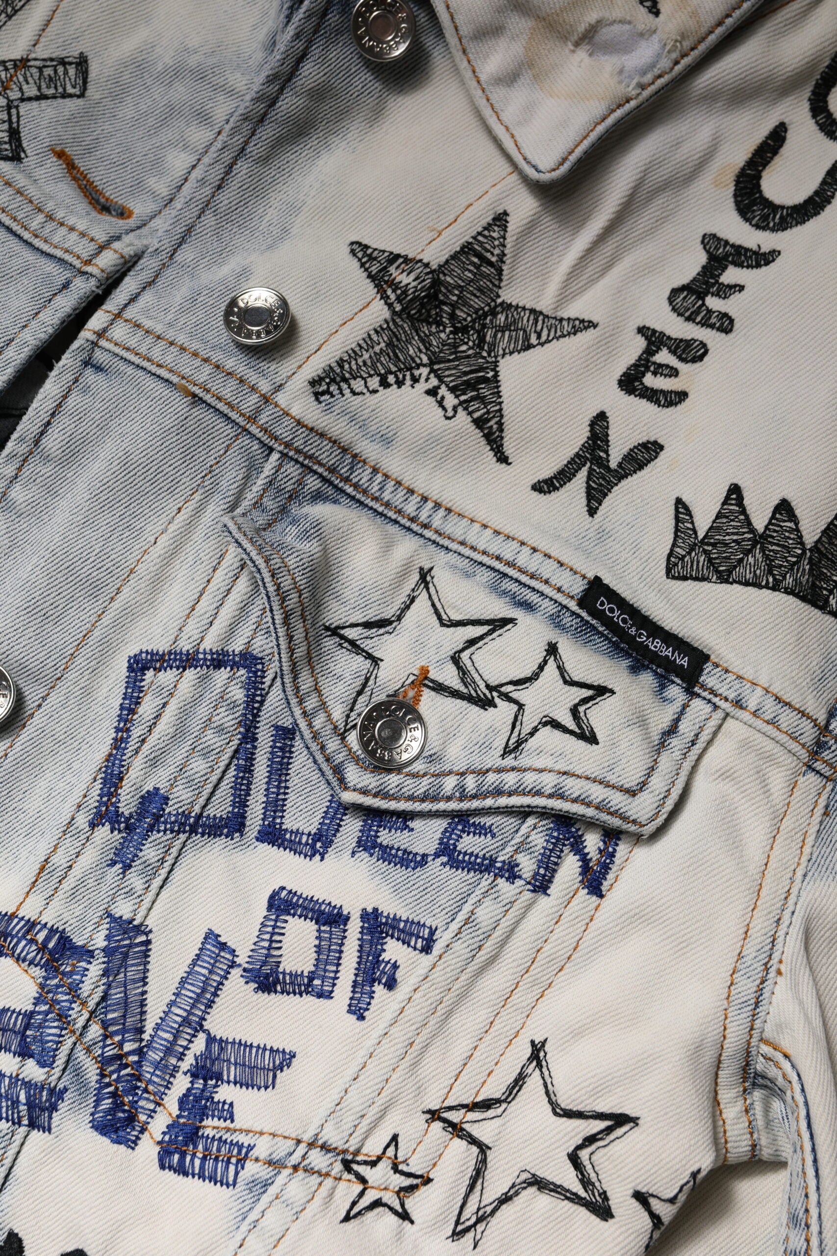 Dolce & Gabbana Light Blue Graffiti Button Down Jeansjacke