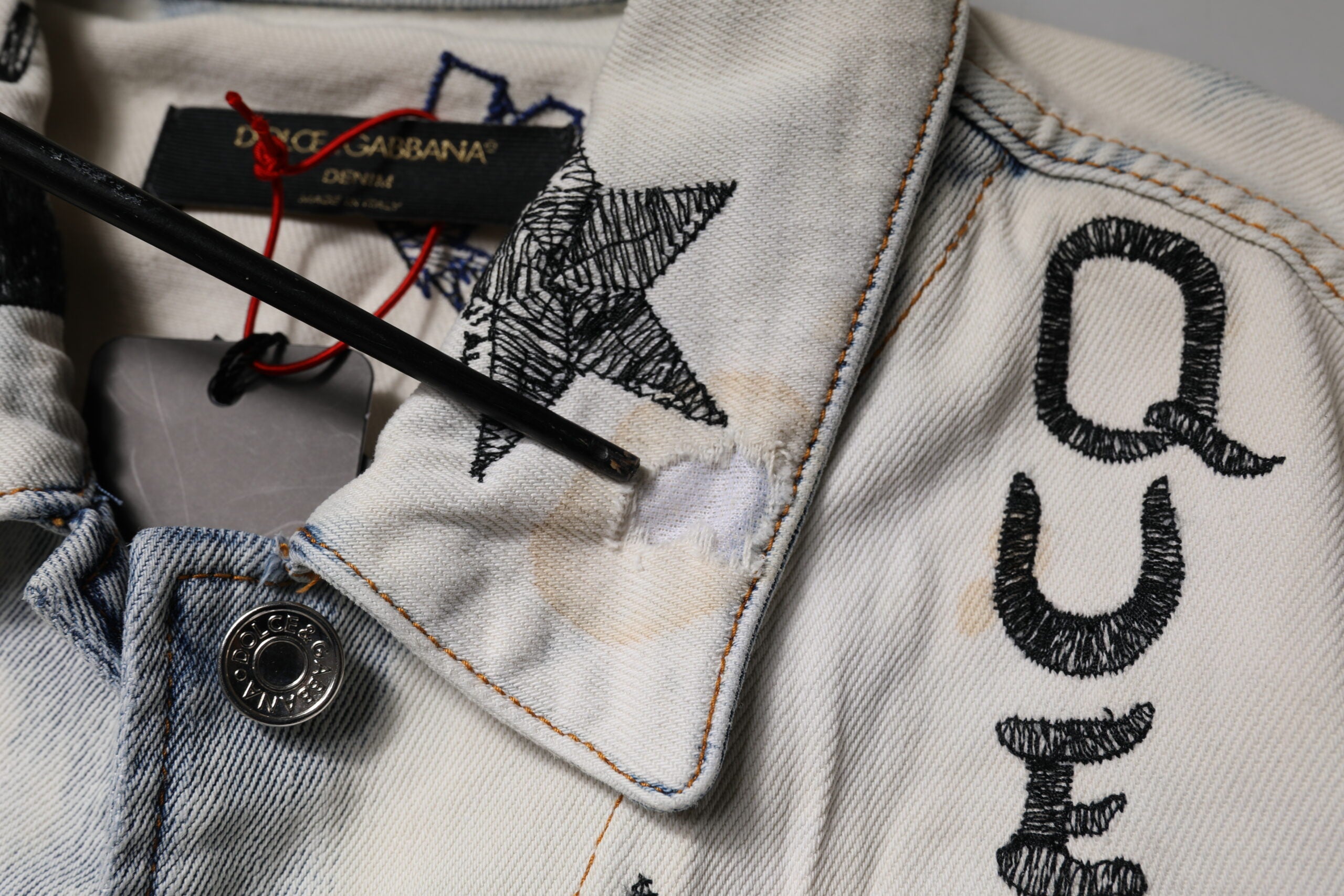 Dolce & Gabbana Light Blue Graffiti Button Down Jeansjacke