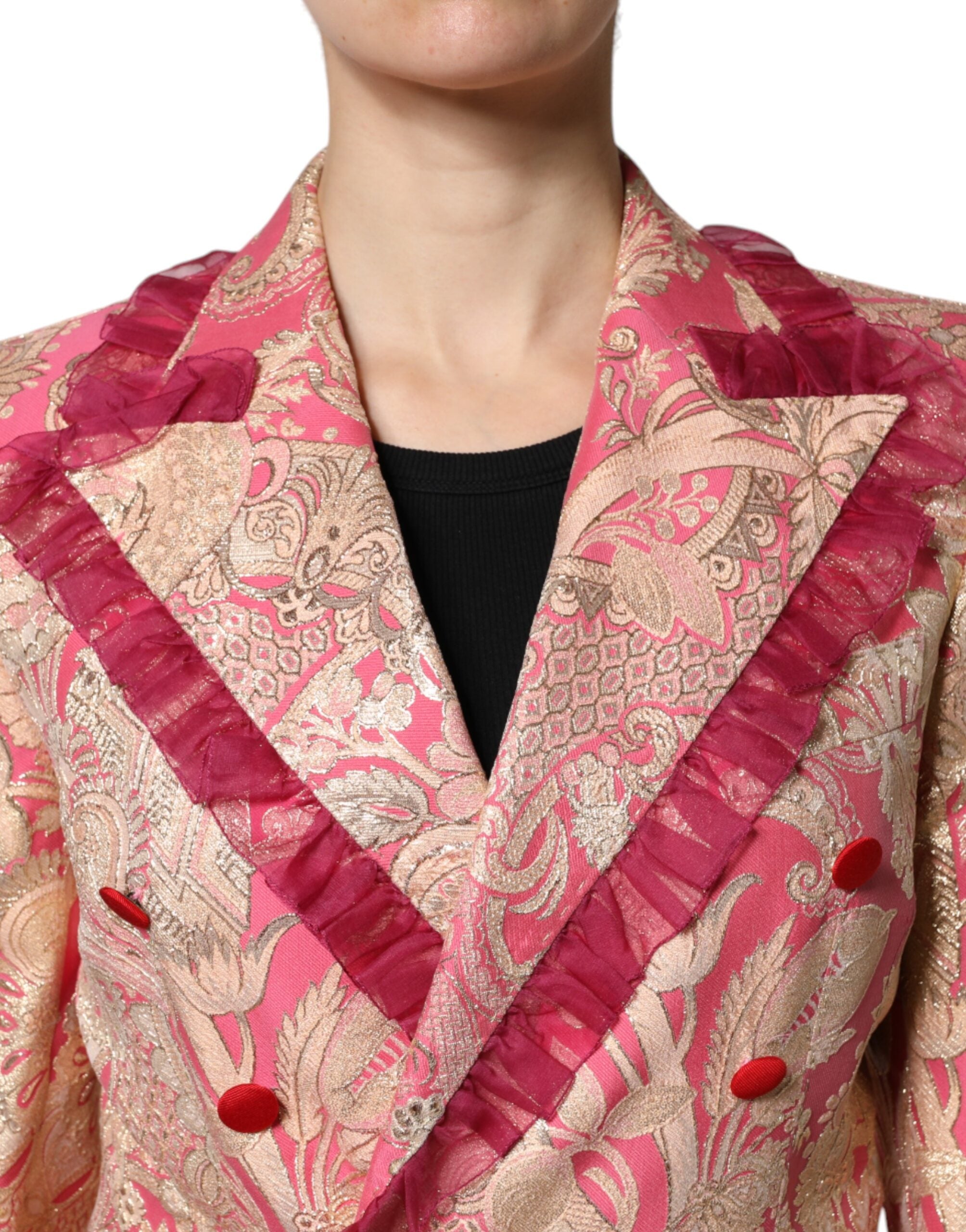 Dolce & Gabbana Pink Gold Jacquard Nylon Coat Blazer Jacket
