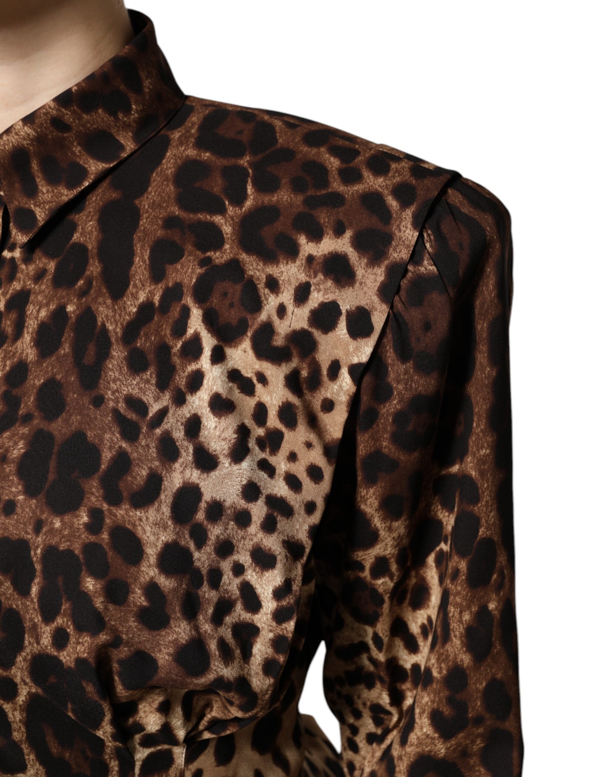 Dolce & Gabbana Brown Leopard Silk Button Down Coat Jacket