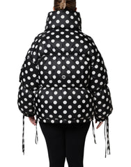 Dolce & Gabbana Schwarze weiße gepunktete Pufferjacke mit durchgehendem Reißverschluss