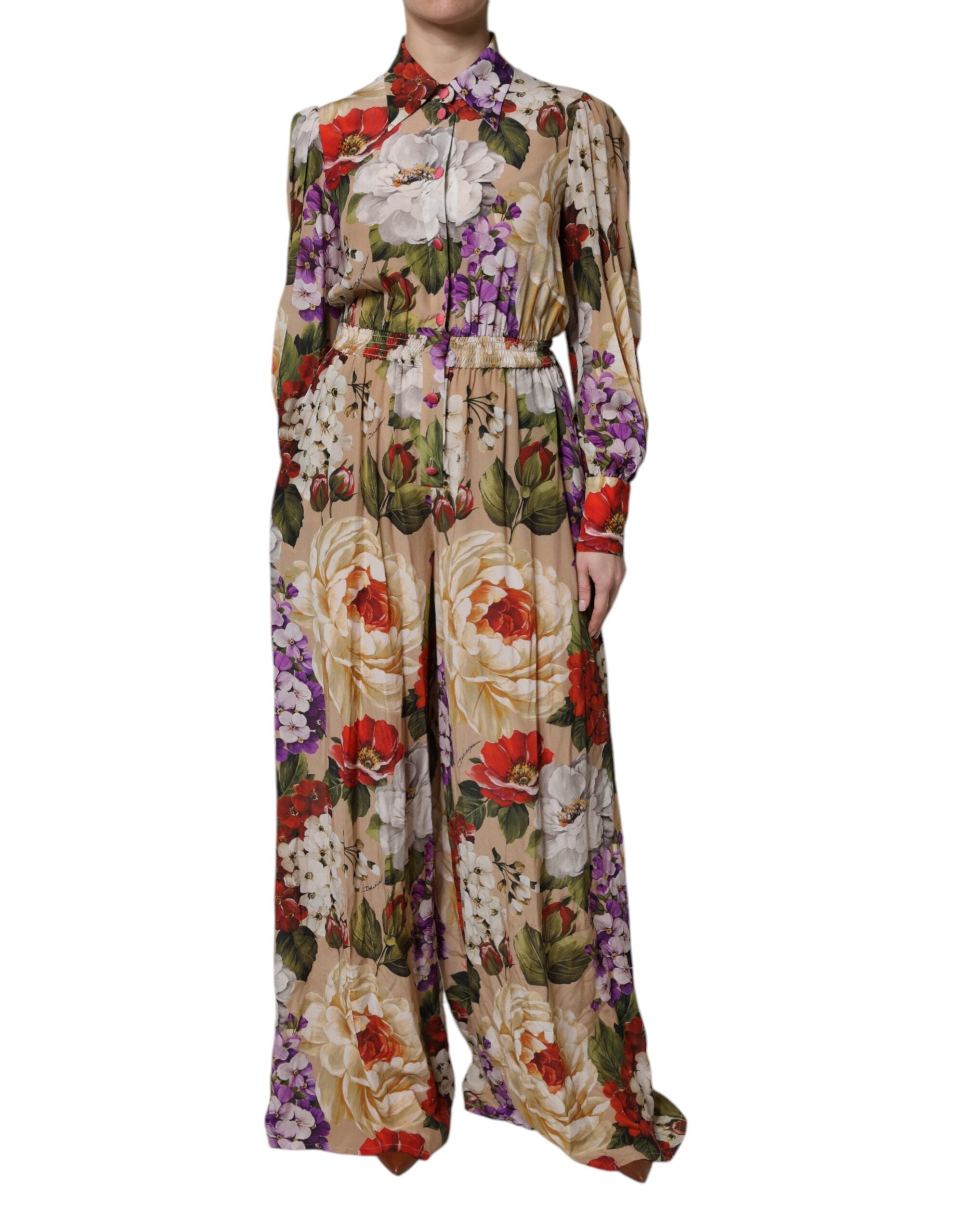 Dolce & Gabbana Mehrfarbiger Jumpsuit mit Blumenmuster und weitem Bein