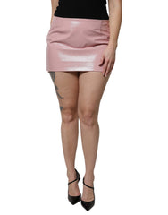 Dolce & Gabbana Glossy Pink Cotton High Waist Mini Skirt