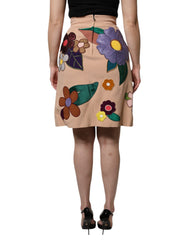 Dolce & Gabbana Beige Floral High Waist Pencil Cut Skirt