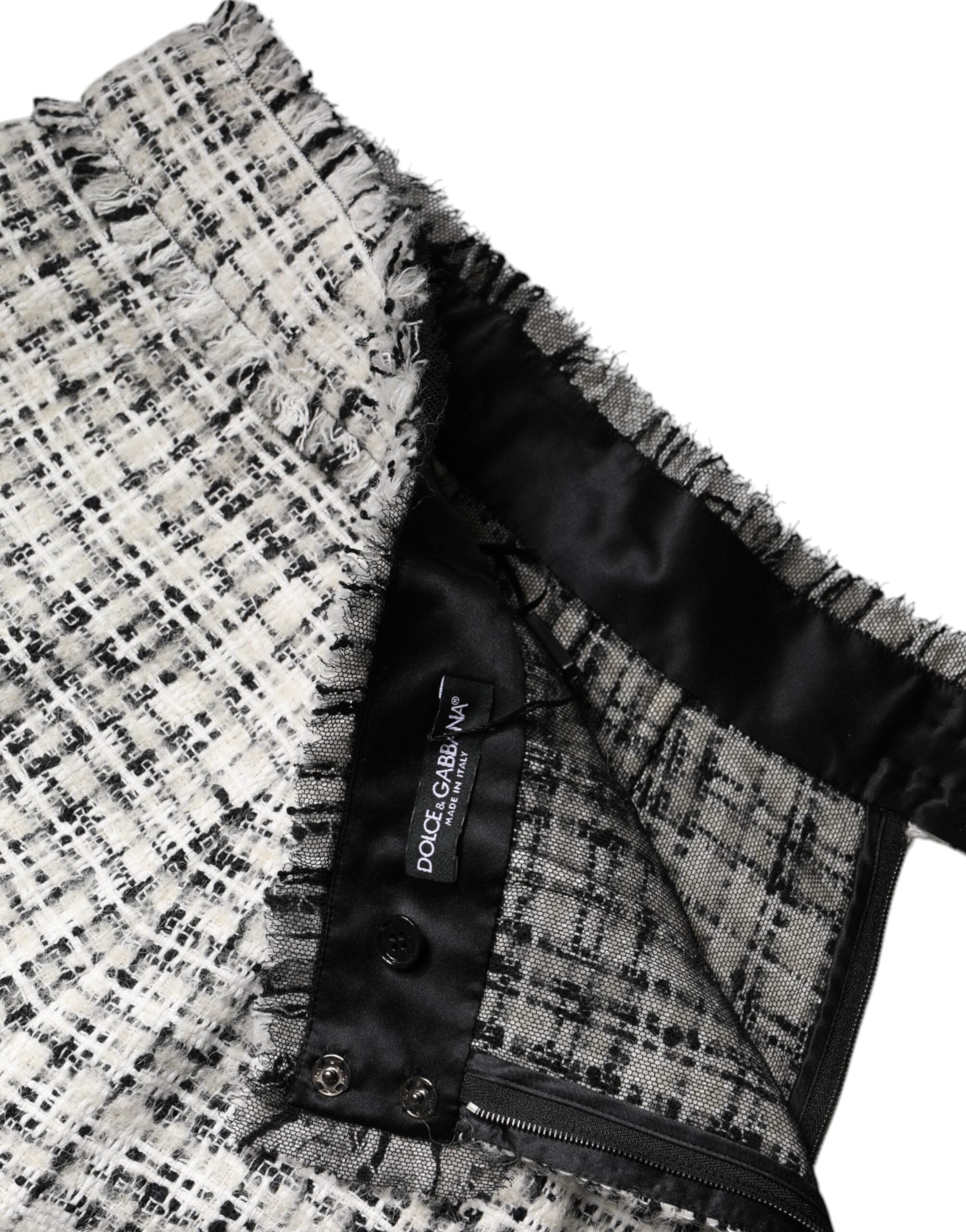 Dolce & Gabbana Weiß Schwarz Karierter Tweed-Minirock mit hoher Taille