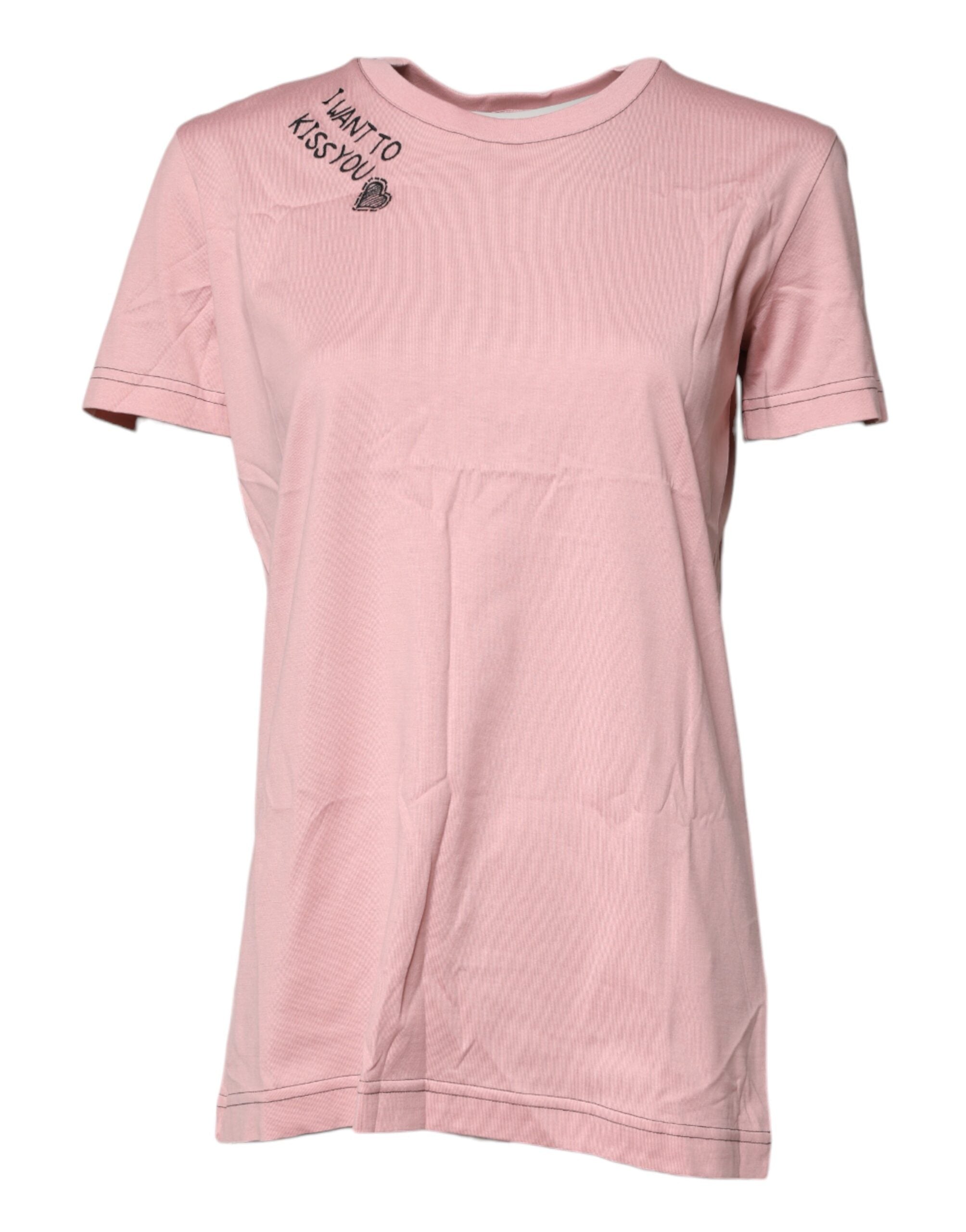 Dolce & Gabbana Pinkes T-Shirt aus Baumwolle mit Logo-Print und Rundhalsausschnitt