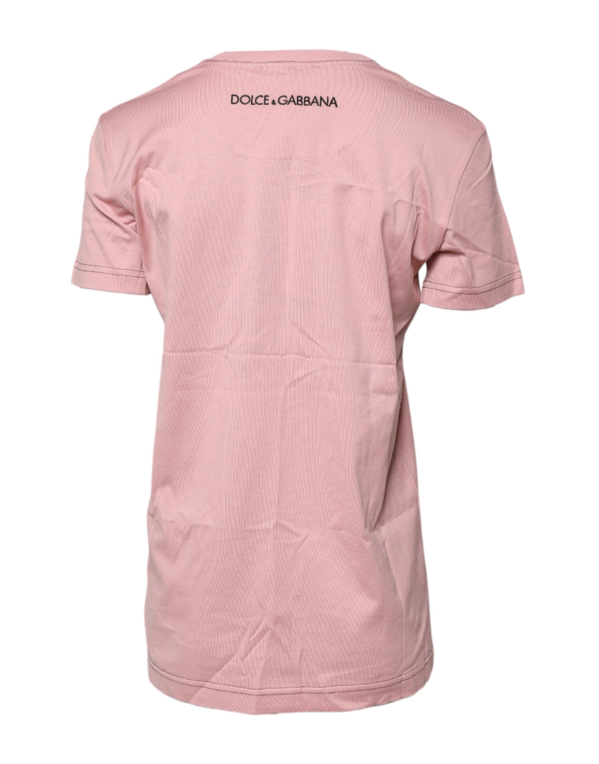 Dolce & Gabbana Pinkes T-Shirt aus Baumwolle mit Logo-Print und Rundhalsausschnitt