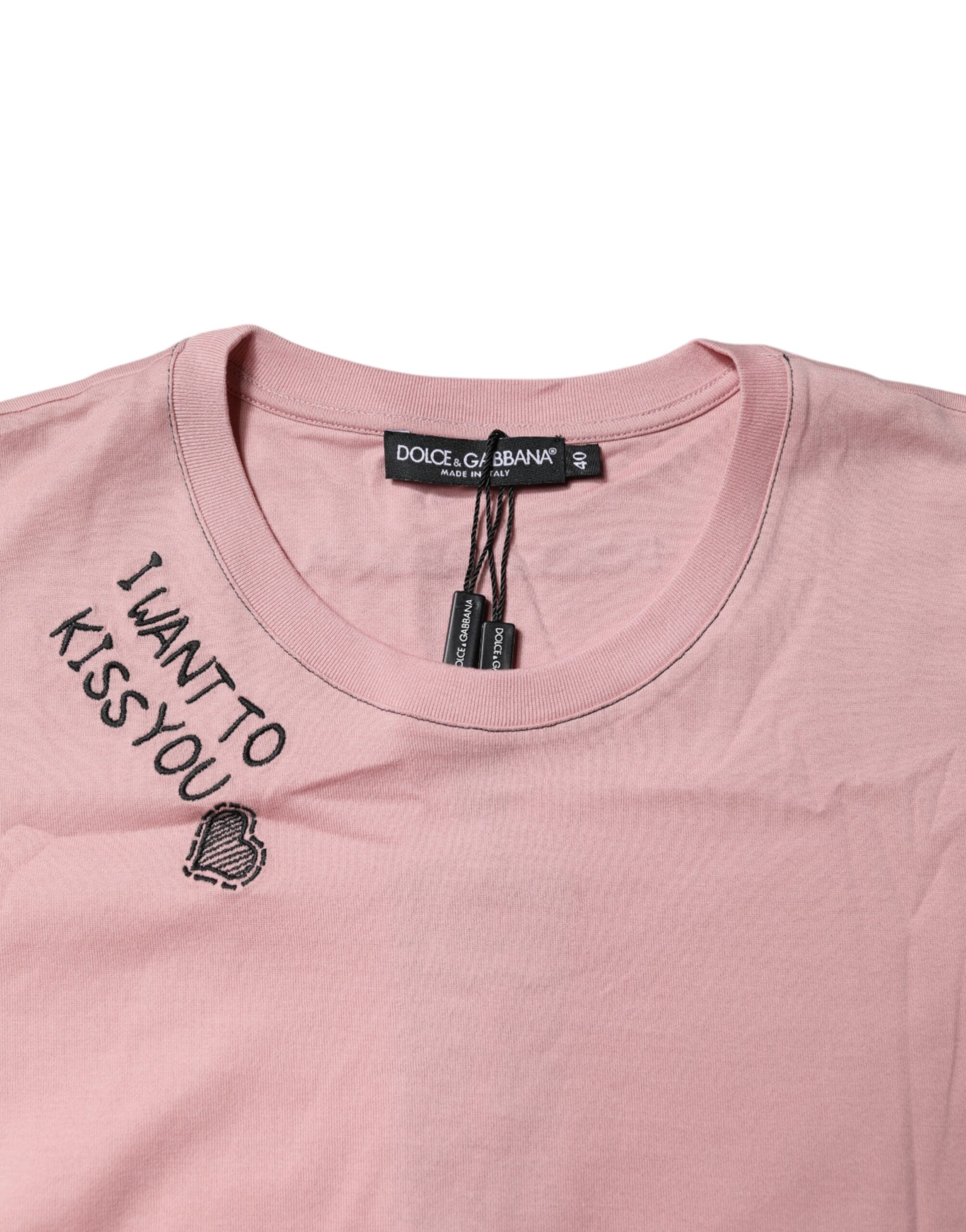 Dolce & Gabbana Pinkes T-Shirt aus Baumwolle mit Logo-Print und Rundhalsausschnitt