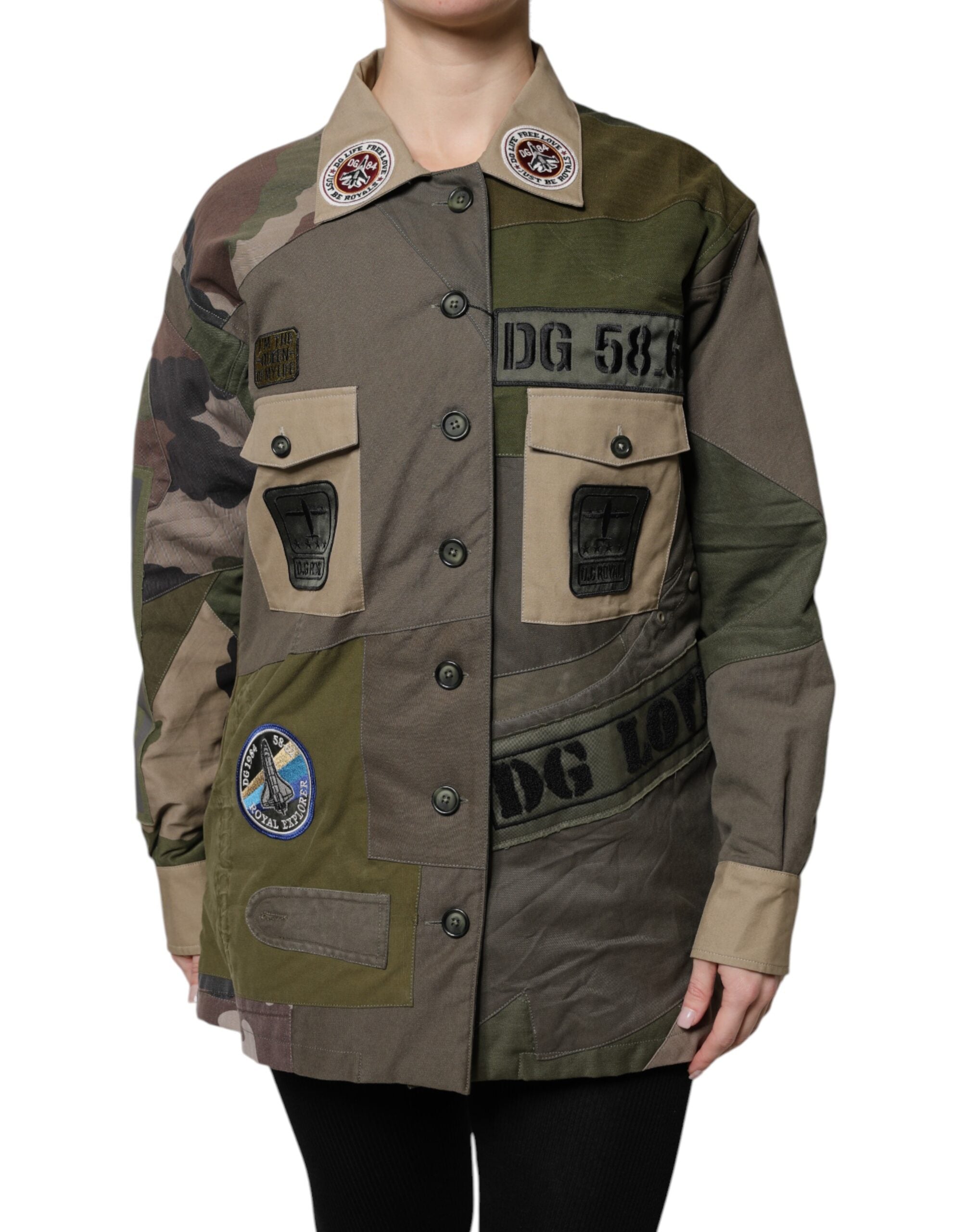Dolce & Gabbana Militärgrüne Baumwoll-Button-Down-Jacke