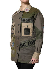 Dolce & Gabbana Militärgrüne Baumwoll-Button-Down-Jacke