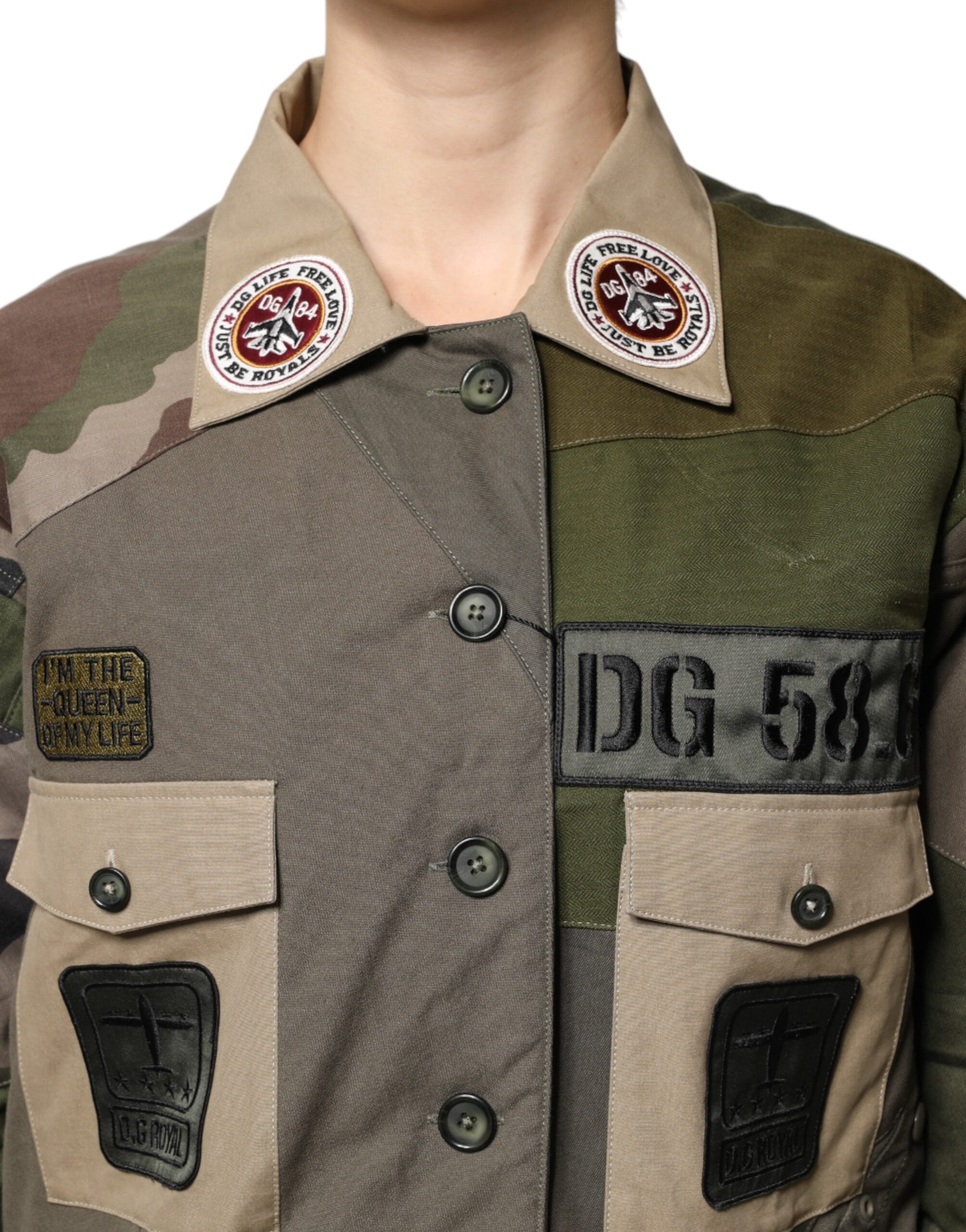 Dolce & Gabbana Militärgrüne Baumwoll-Button-Down-Jacke