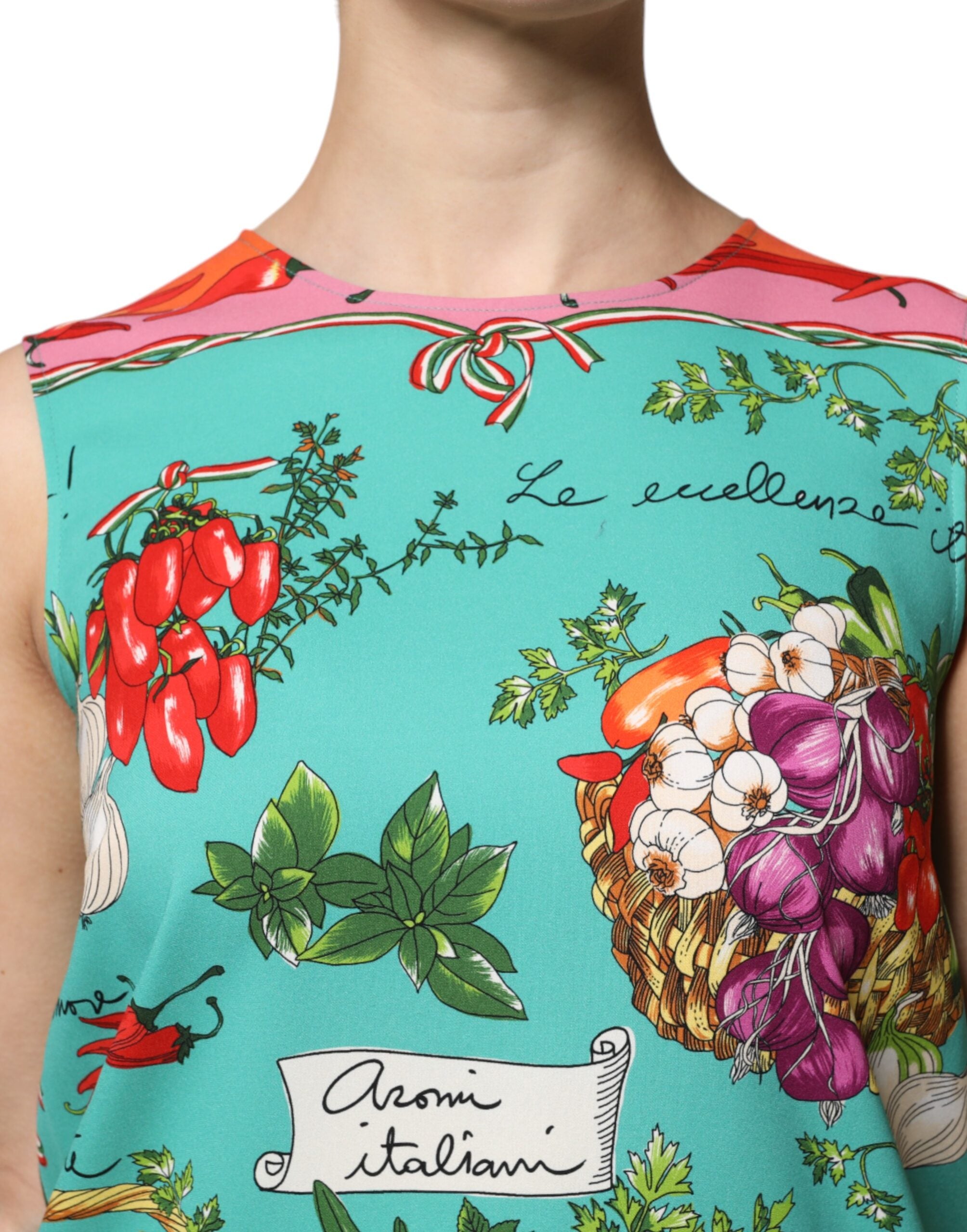 Dolce & Gabbana Ärmelloses Tanktop aus Seide mit mehrfarbigem Blumenmuster