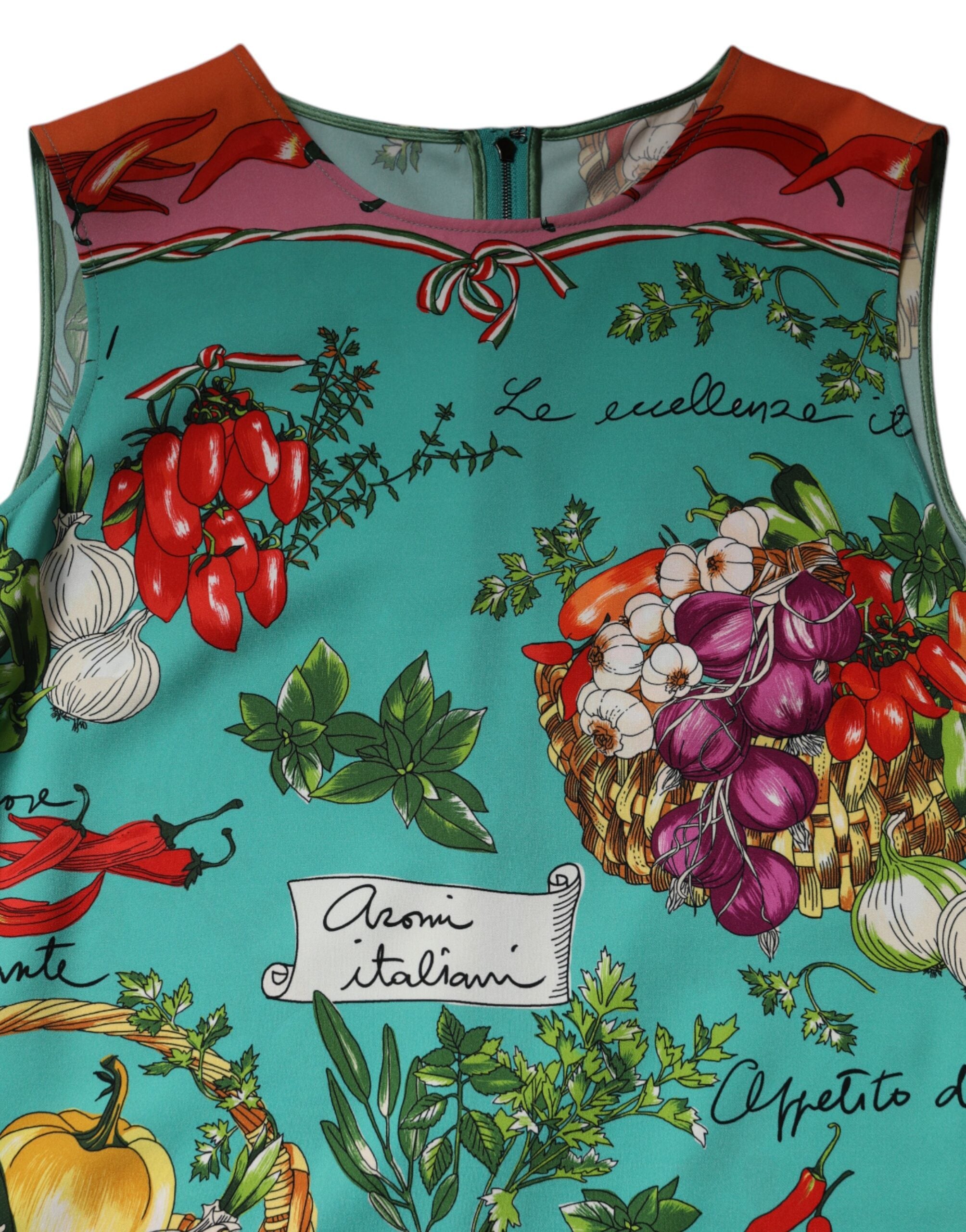Dolce & Gabbana Ärmelloses Tanktop aus Seide mit mehrfarbigem Blumenmuster