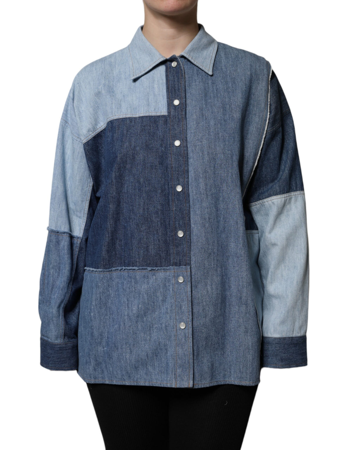 Dolce & Gabbana Blaues Baumwoll-Button-Up Langarmhemd mit Kragen