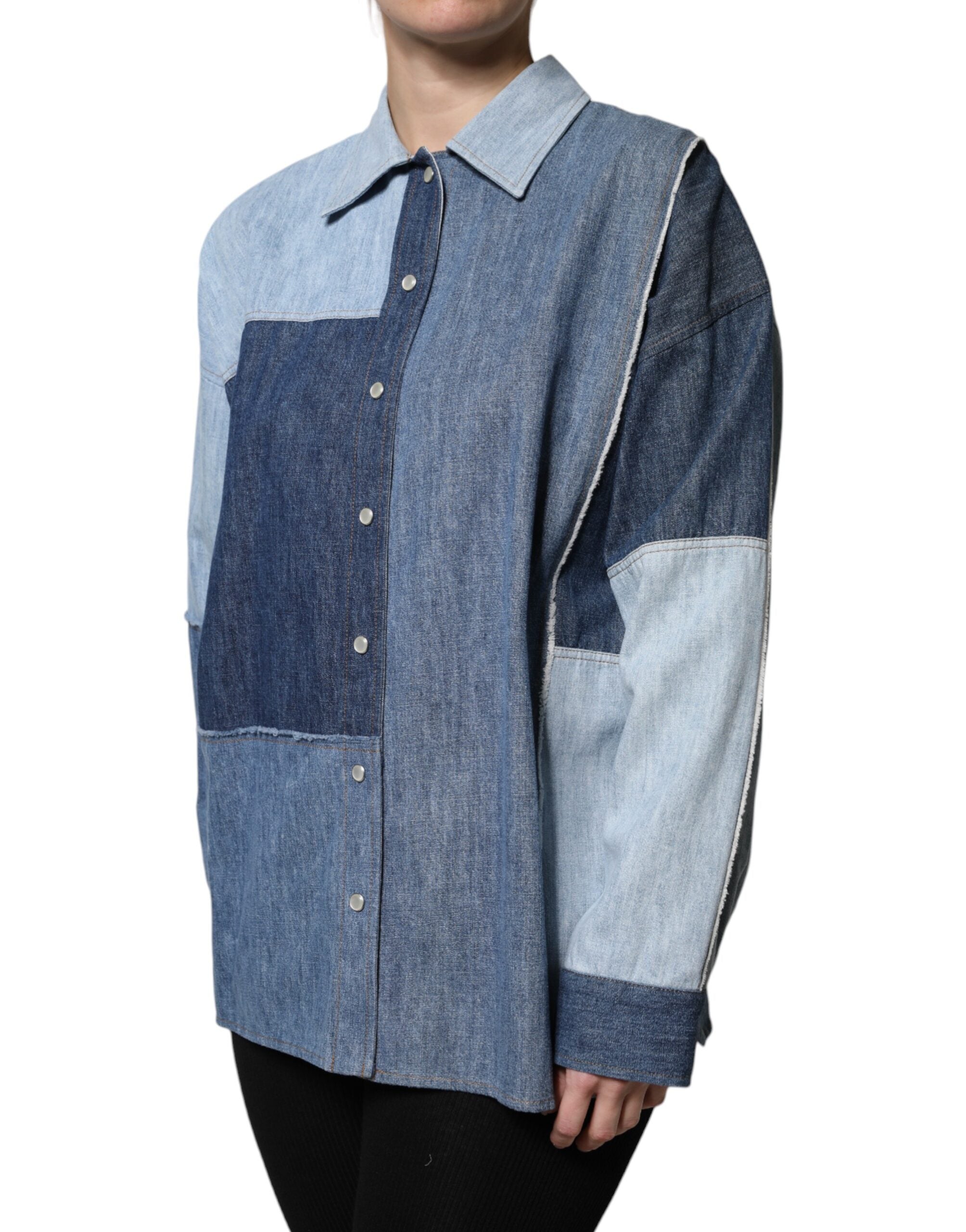 Dolce & Gabbana Blaues Baumwoll-Button-Up Langarmhemd mit Kragen