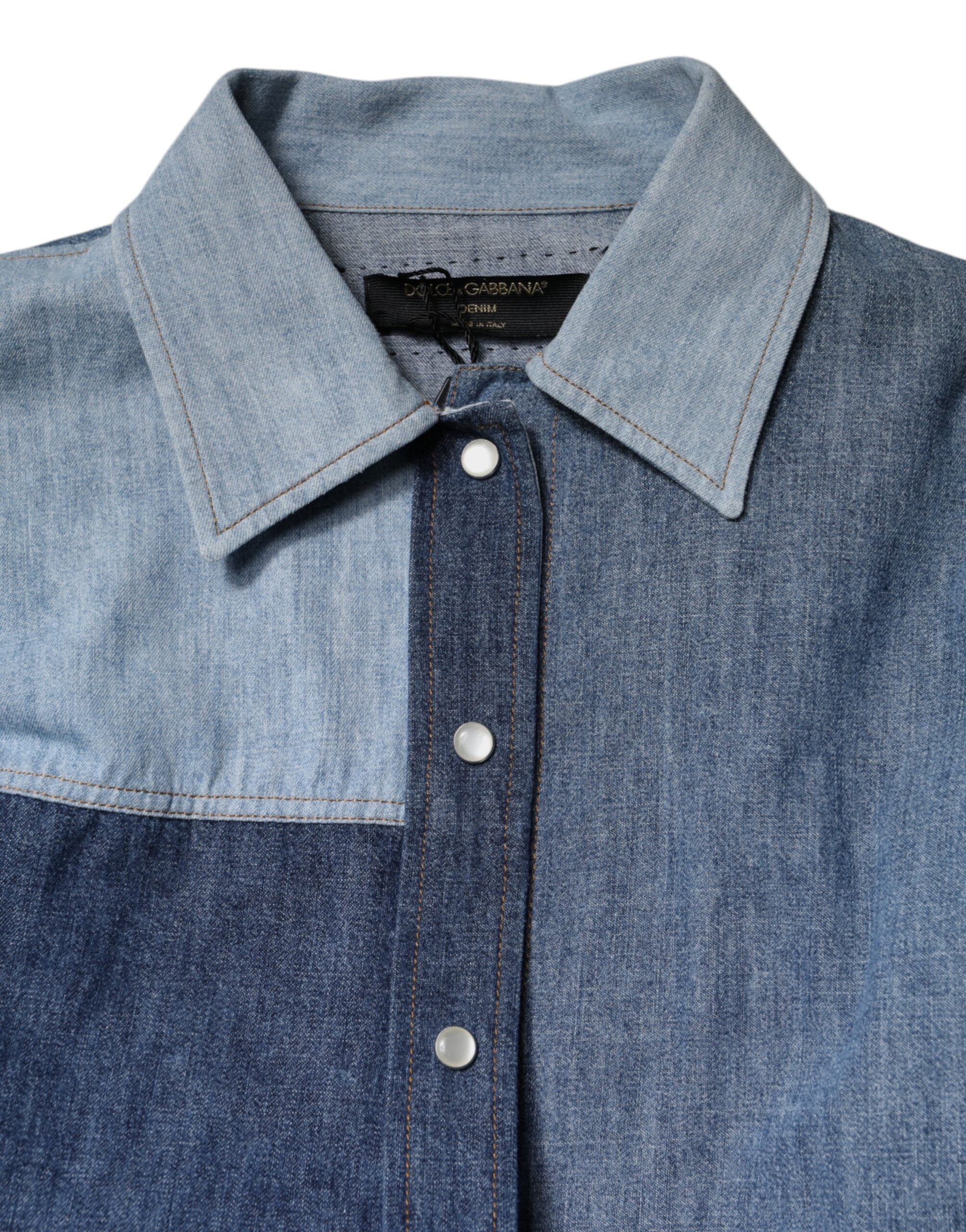 Dolce & Gabbana Blaues Baumwoll-Button-Up Langarmhemd mit Kragen