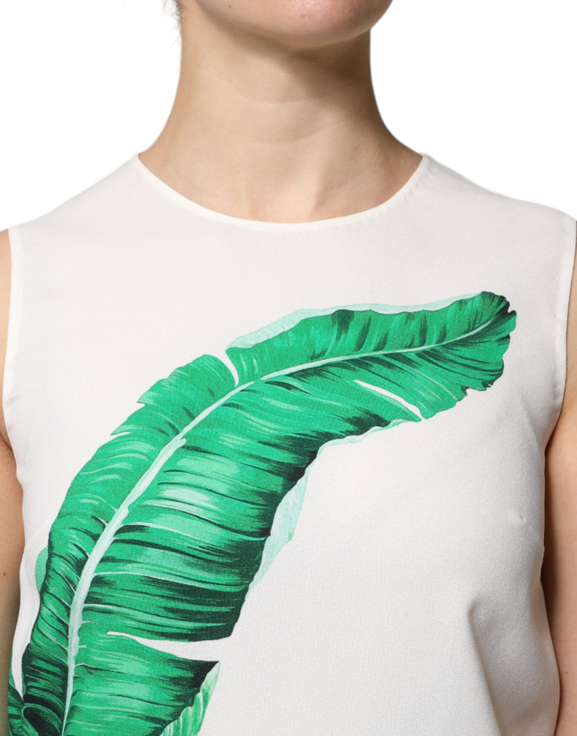 Dolce & Gabbana Weißes Tanktop mit Bananenblatt-Print und Rundhalsausschnitt