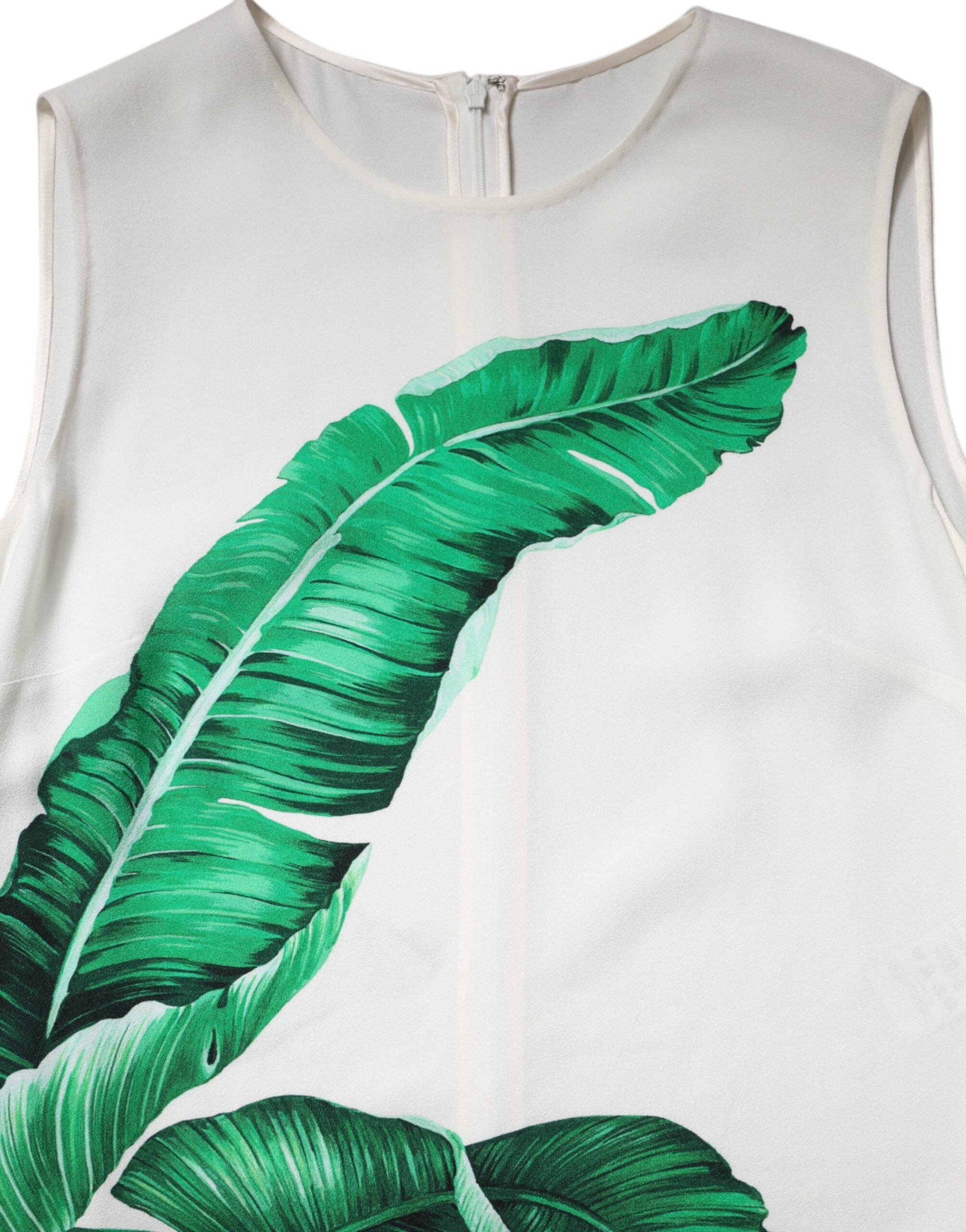 Dolce & Gabbana Weißes Tanktop mit Bananenblatt-Print und Rundhalsausschnitt