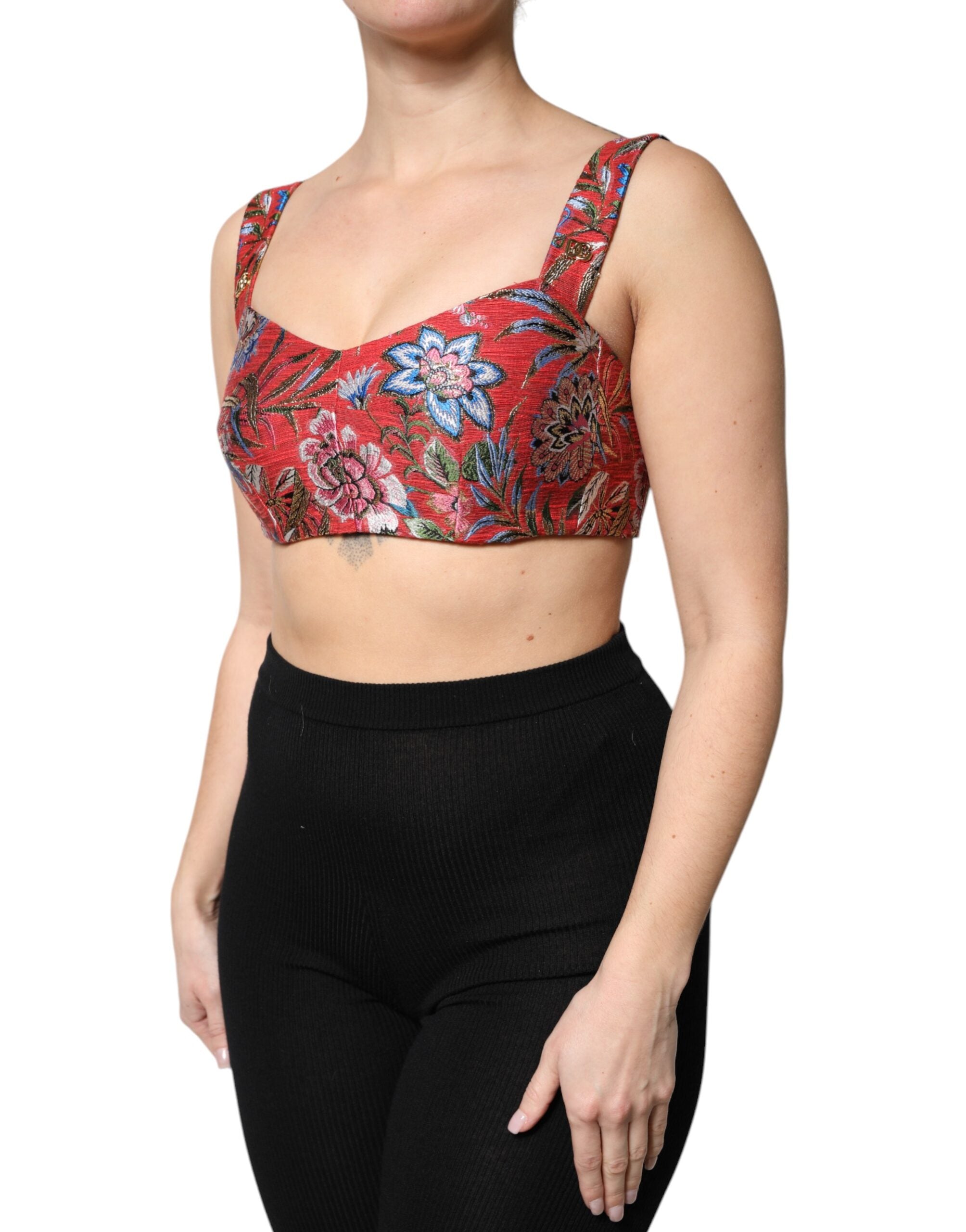 Dolce & Gabbana Rotes florales Brokat Cropped Bustier Korsett-Top
