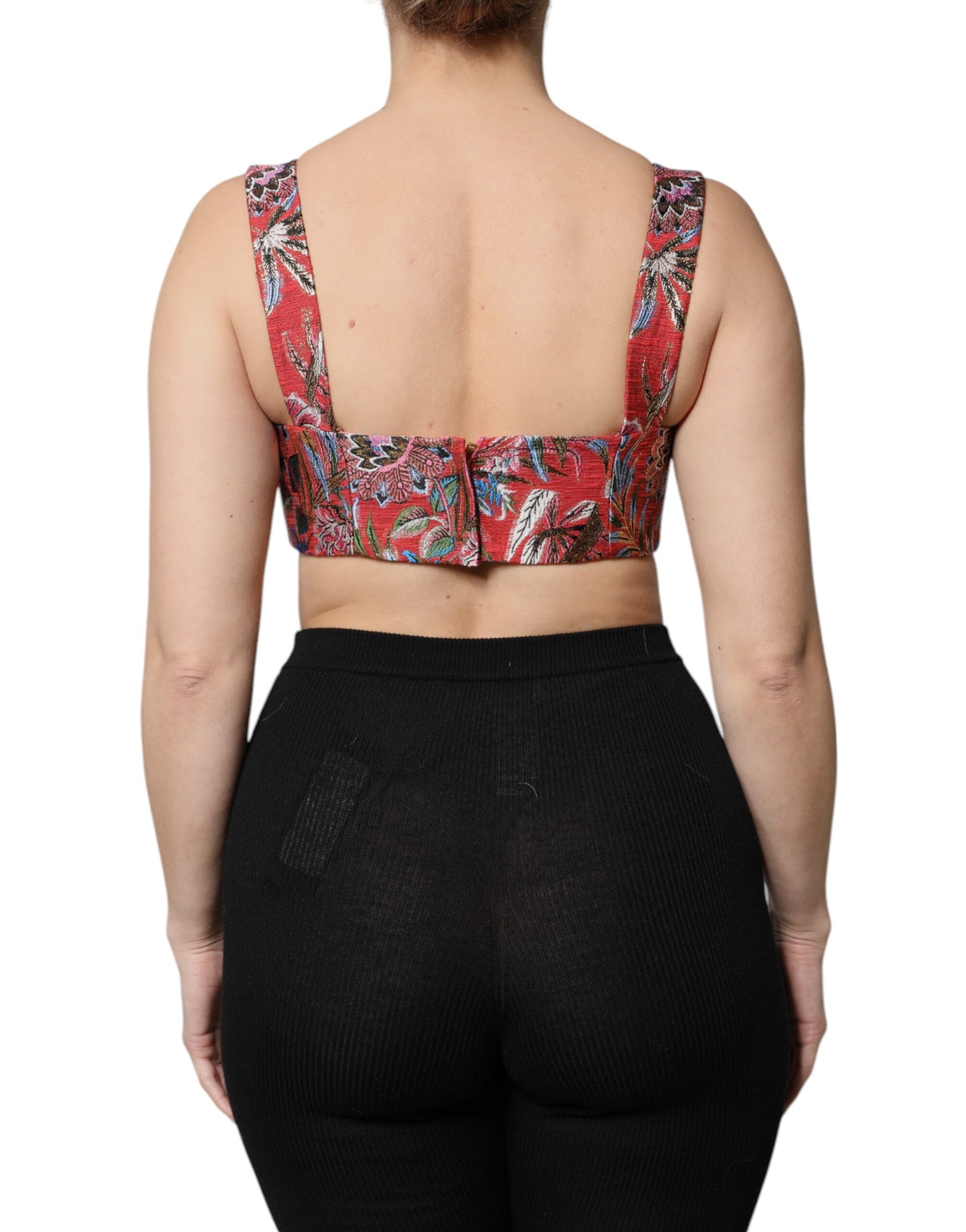Dolce & Gabbana Rotes florales Brokat Cropped Bustier Korsett-Top