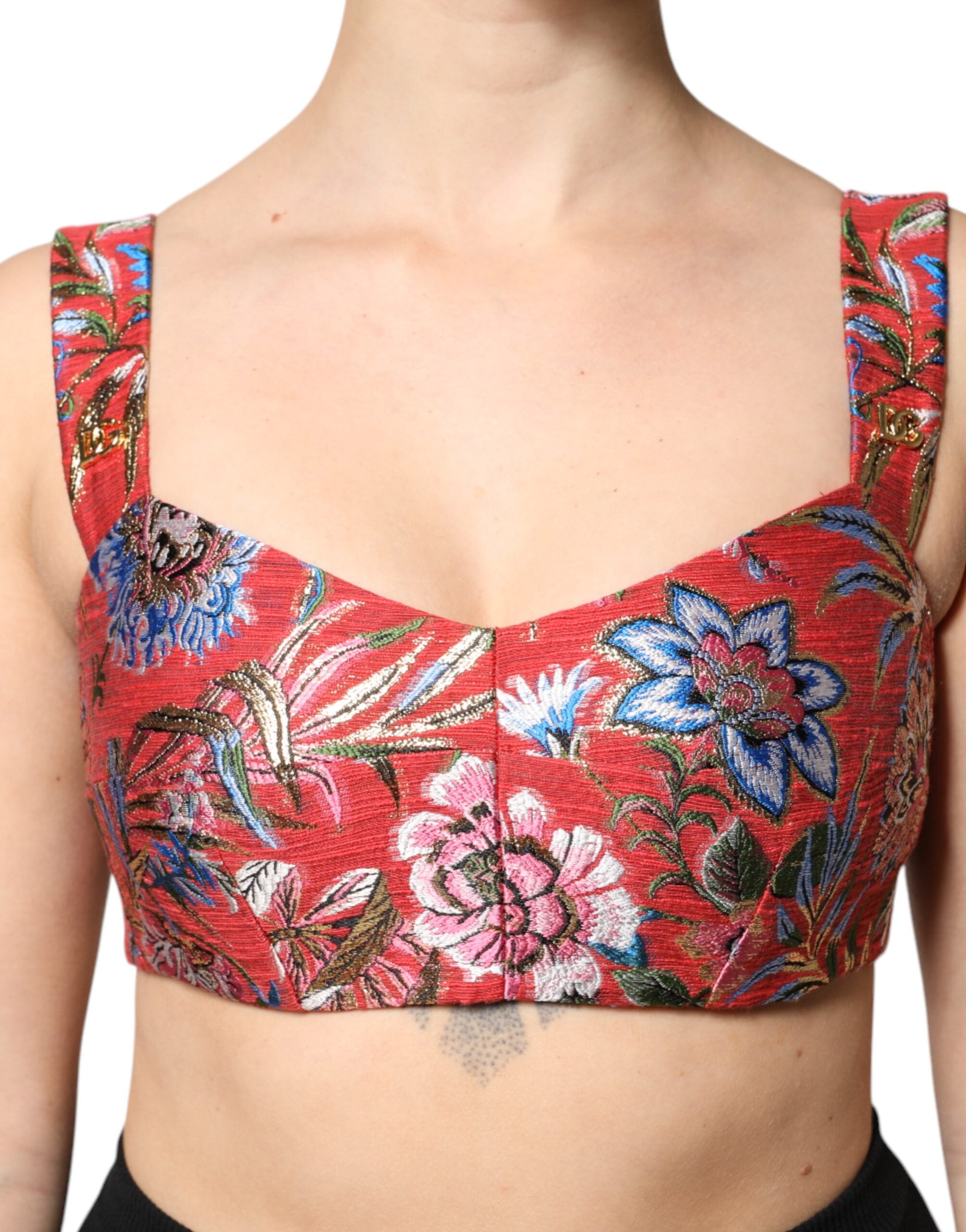 Dolce & Gabbana Rotes florales Brokat Cropped Bustier Korsett-Top