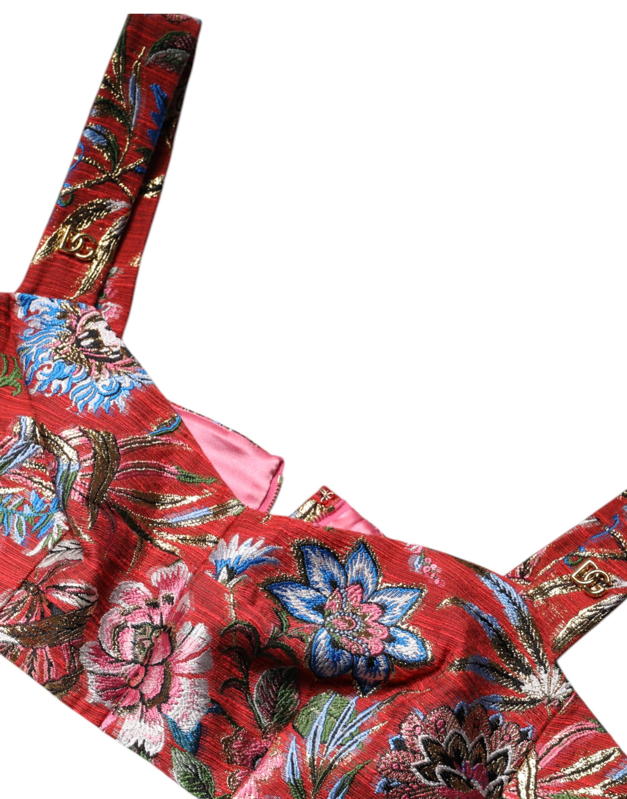 Dolce & Gabbana Rotes florales Brokat Cropped Bustier Korsett-Top