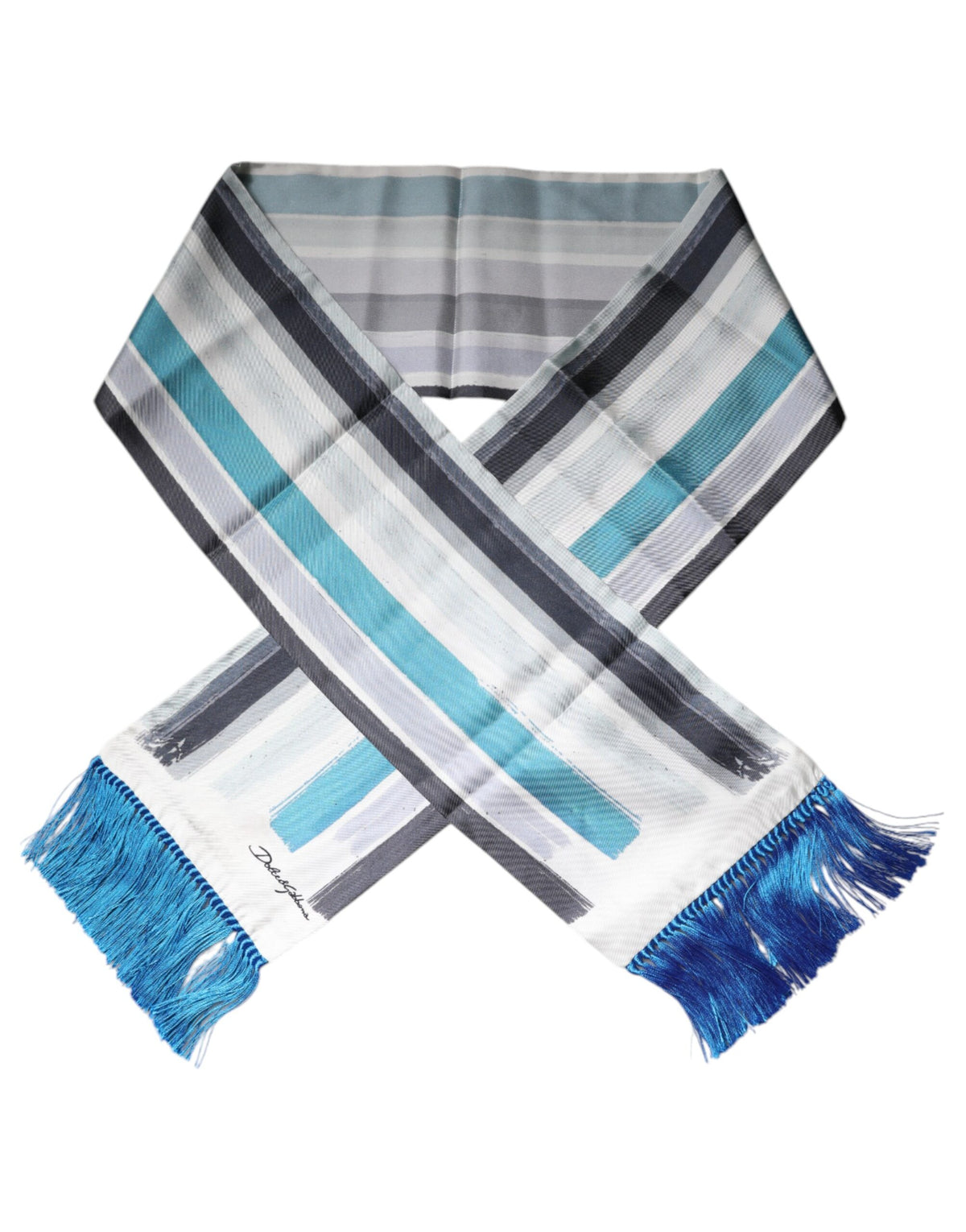 Dolce & Gabbana Seidenfoulard mit mehrfarbigen Streifen und Fransen
