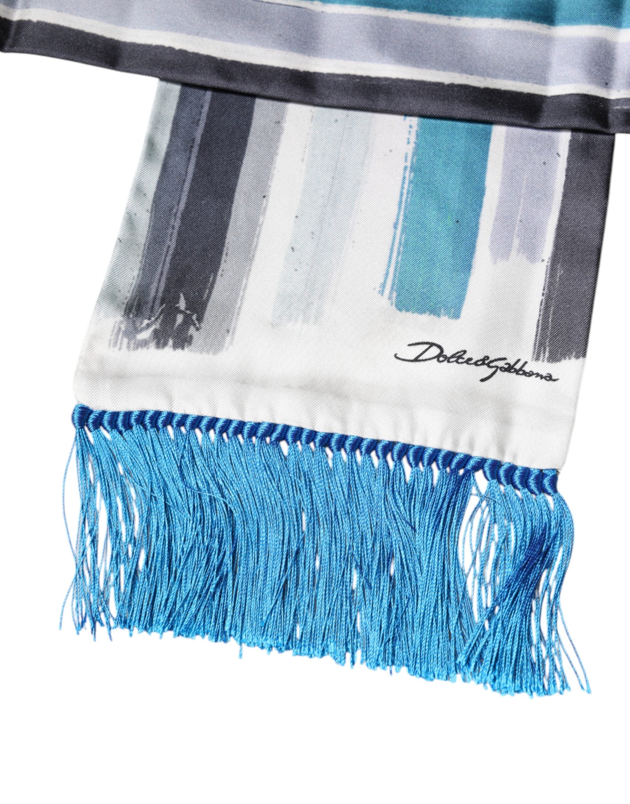 Dolce & Gabbana Seidenfoulard mit mehrfarbigen Streifen und Fransen