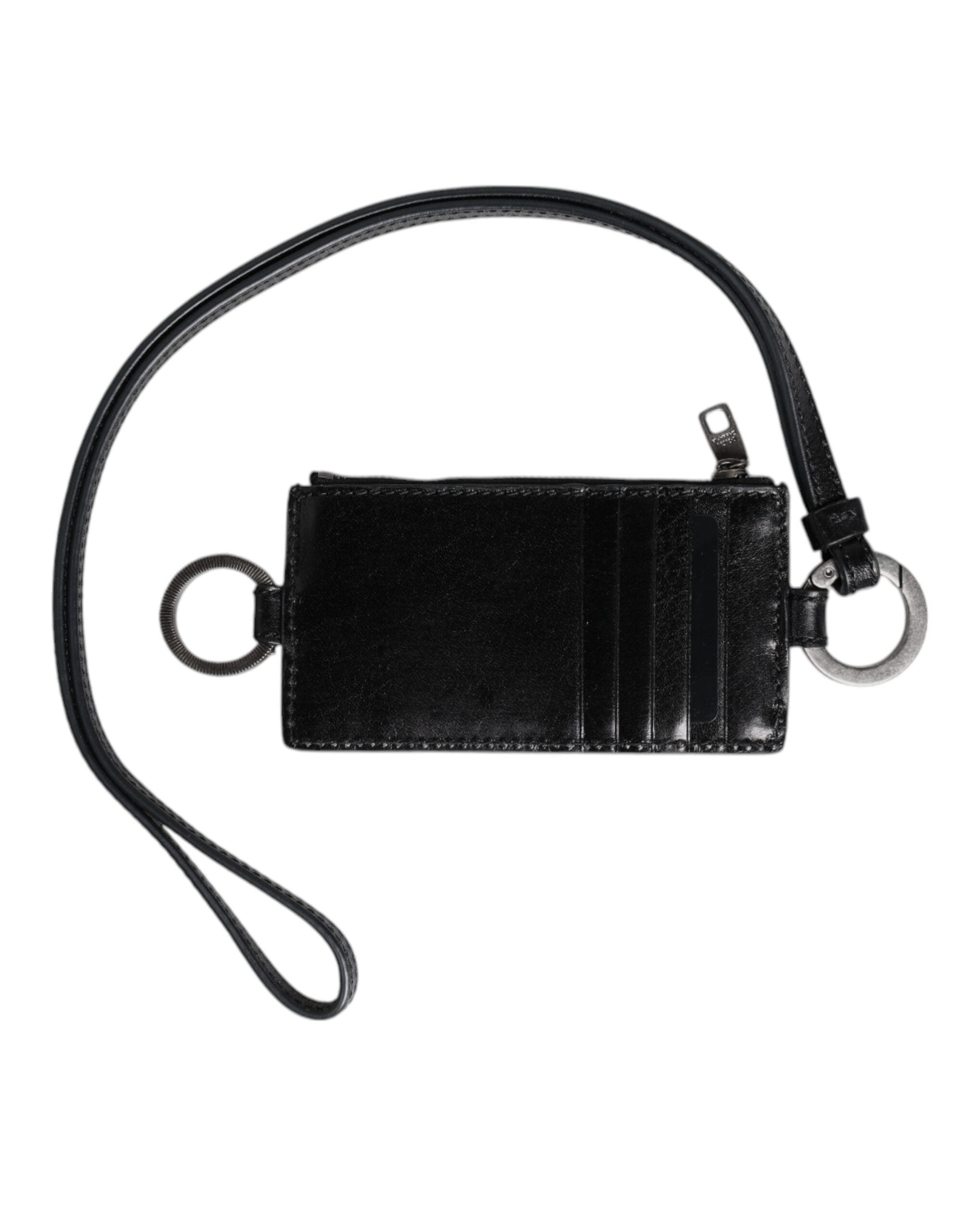 Dolce & Gabbana Schwarzer Leder-Schlüsselband-Kartenhalter mit Logoprägung