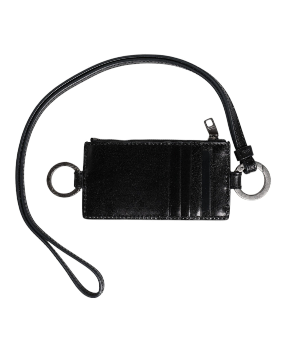 Dolce & Gabbana Schwarzer Leder-Schlüsselband-Kartenhalter mit Logoprägung