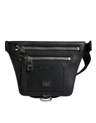 Dolce & Gabbana Black Calfskin Logo Plaque Belt Waist Men Fanny Pack Bag