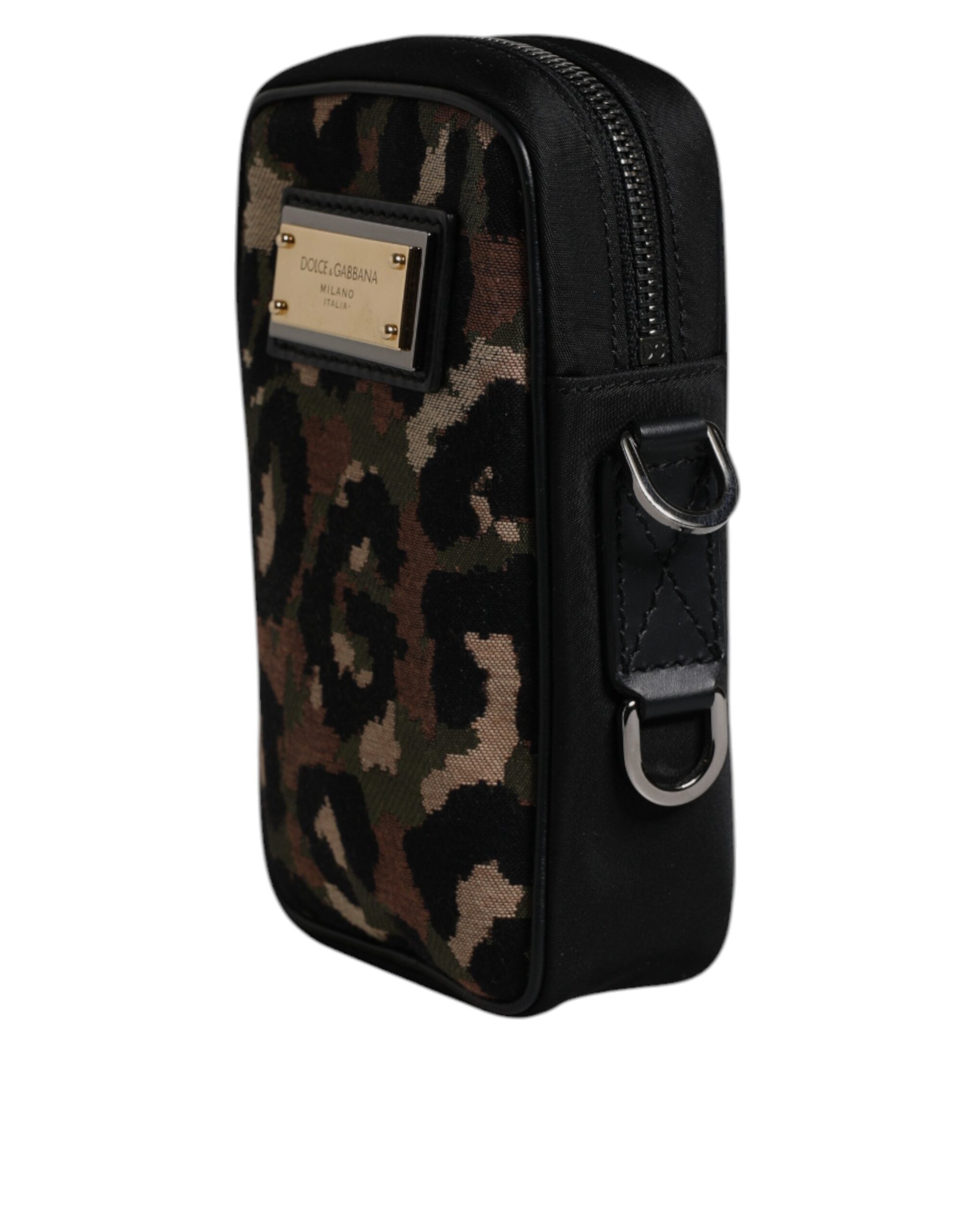 Dolce & Gabbana Multicolor Leopard Jacquard Logo Plaque Neck Strap Bag