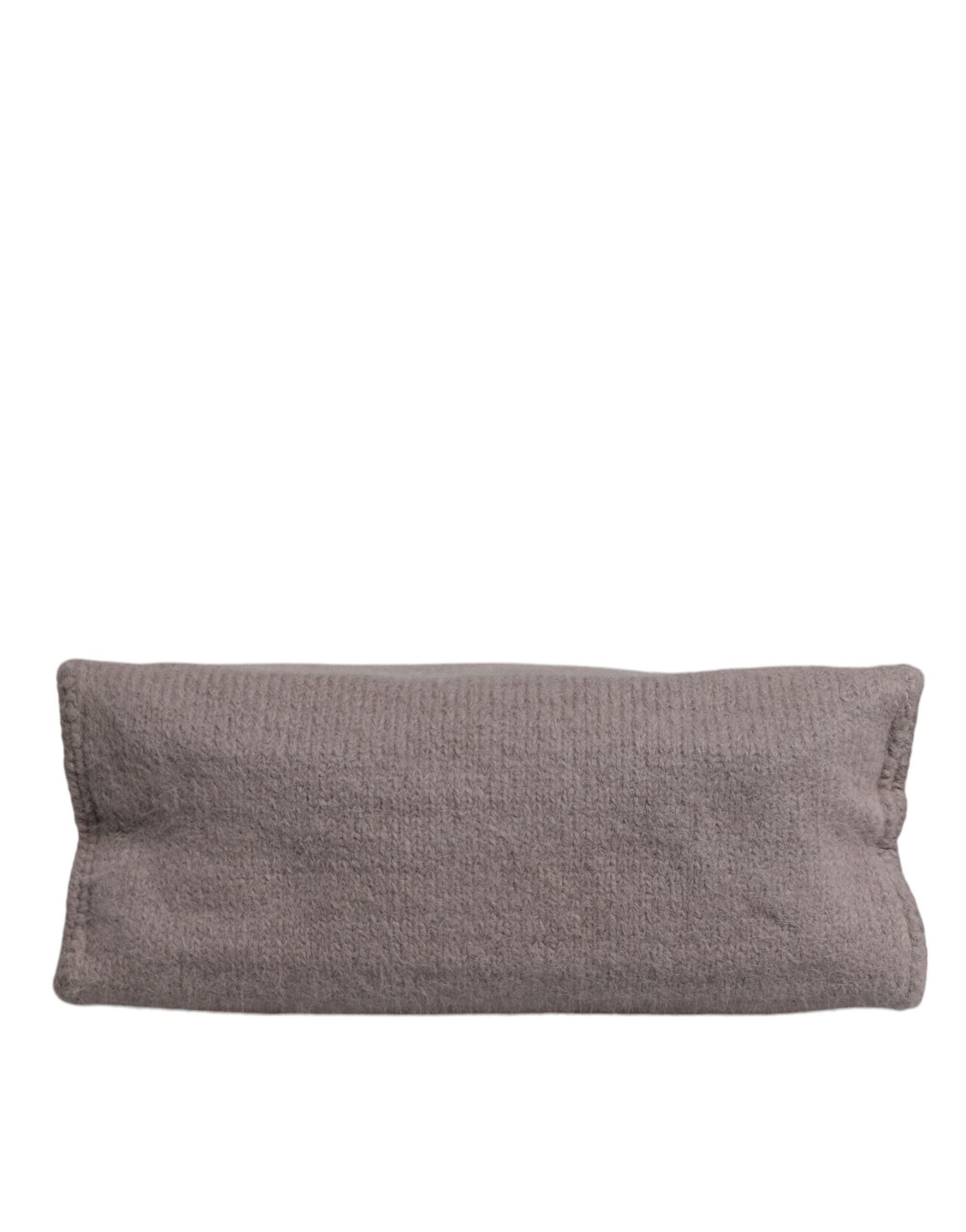 Dolce & Gabbana Grey Alpaca Wool Logo Plaque Tote Shoulder Bag