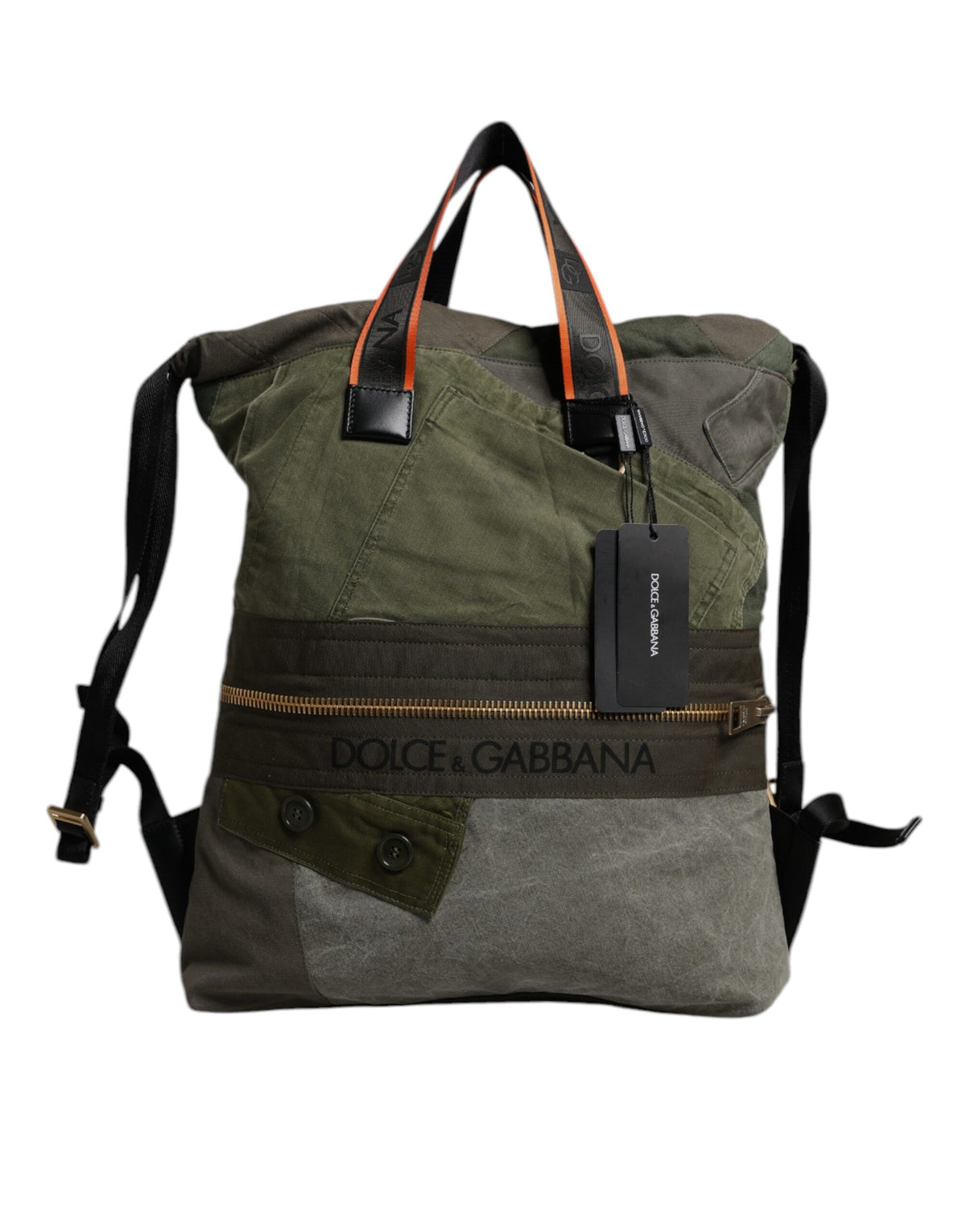 Dolce & Gabbana Military Green Patchwork Rucksack Backpack Bag
