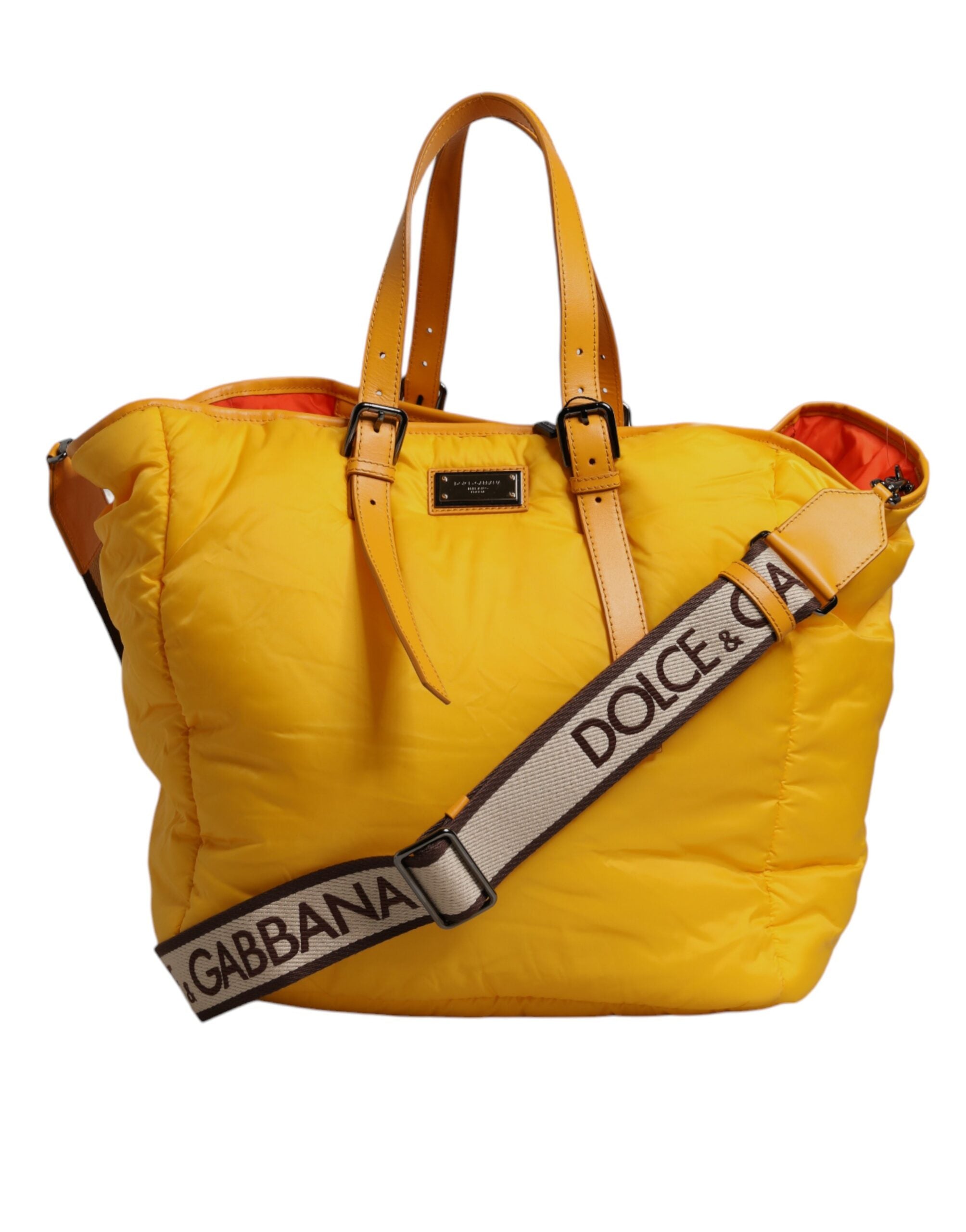 Dolce & Gabbana Gelb Orange Nylon Logo Plakette Hand Schulter Reisetasche