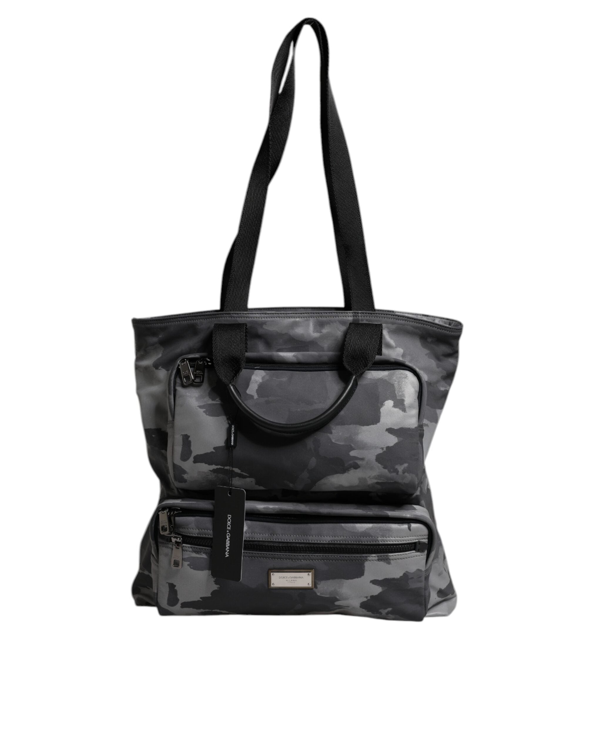 Dolce & Gabbana Grijze Camo Katoenen Tas met Meerdere Vakken