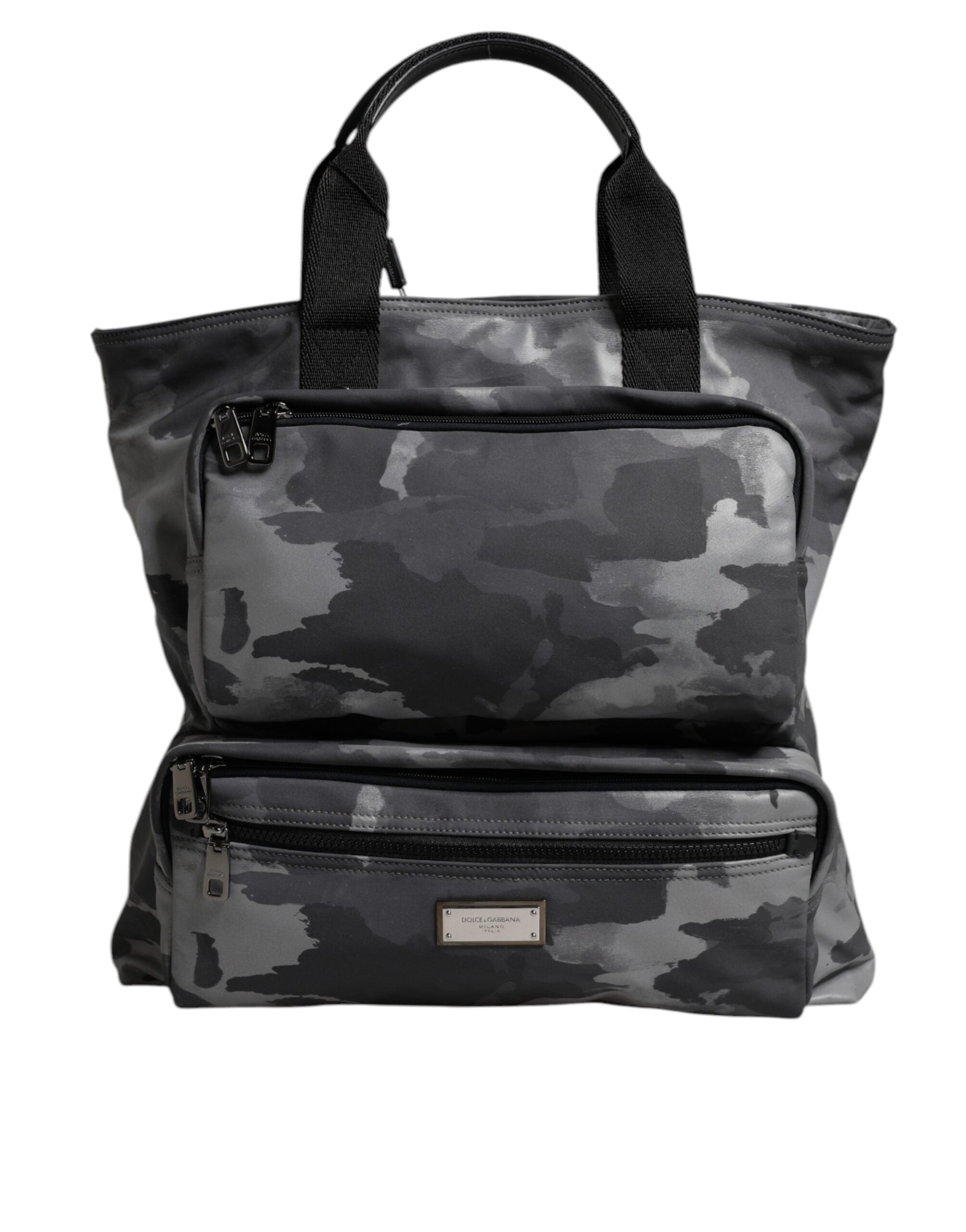 Dolce & Gabbana Grijze Camo Katoenen Tas met Meerdere Vakken