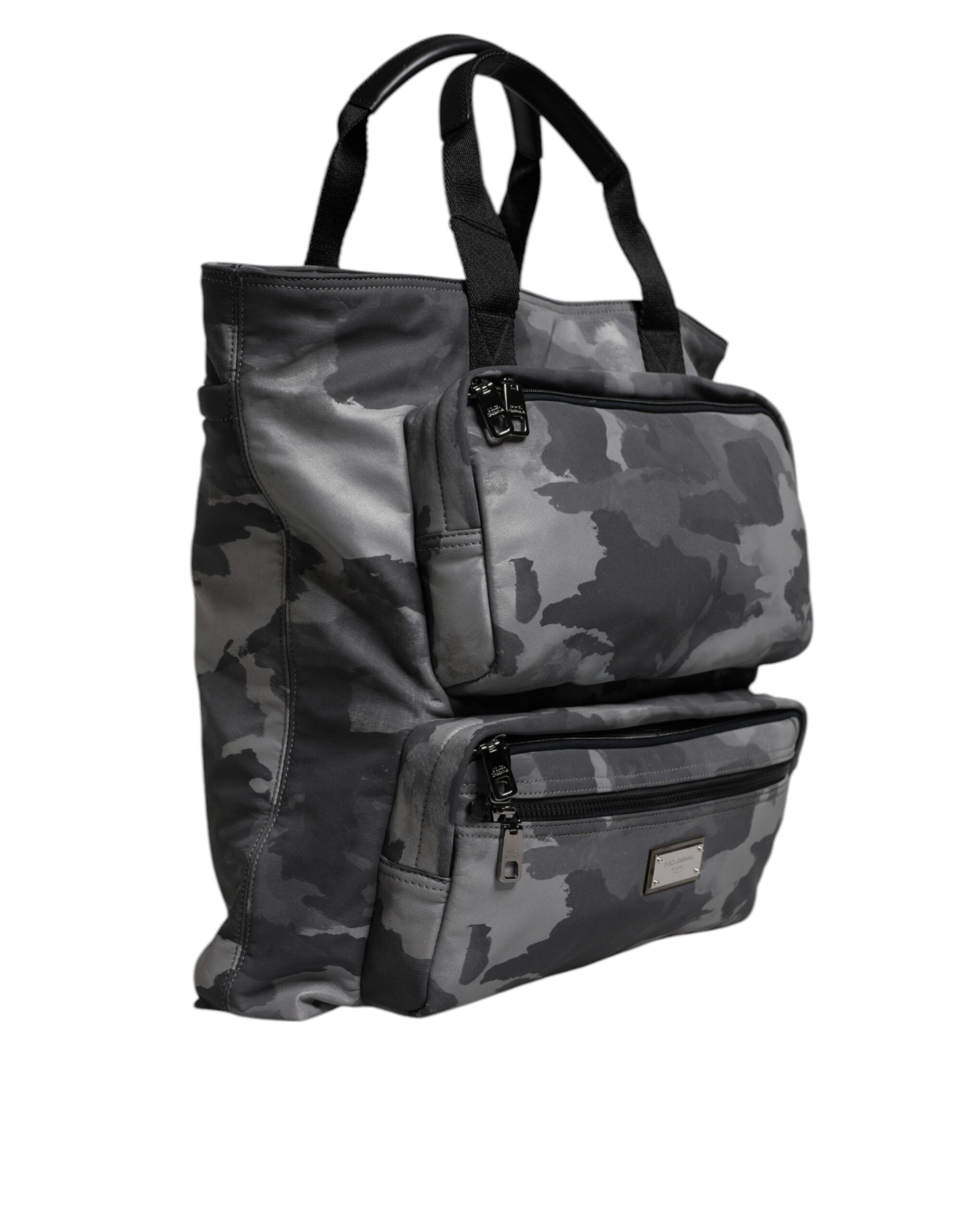 Dolce & Gabbana Grijze Camo Katoenen Tas met Meerdere Vakken