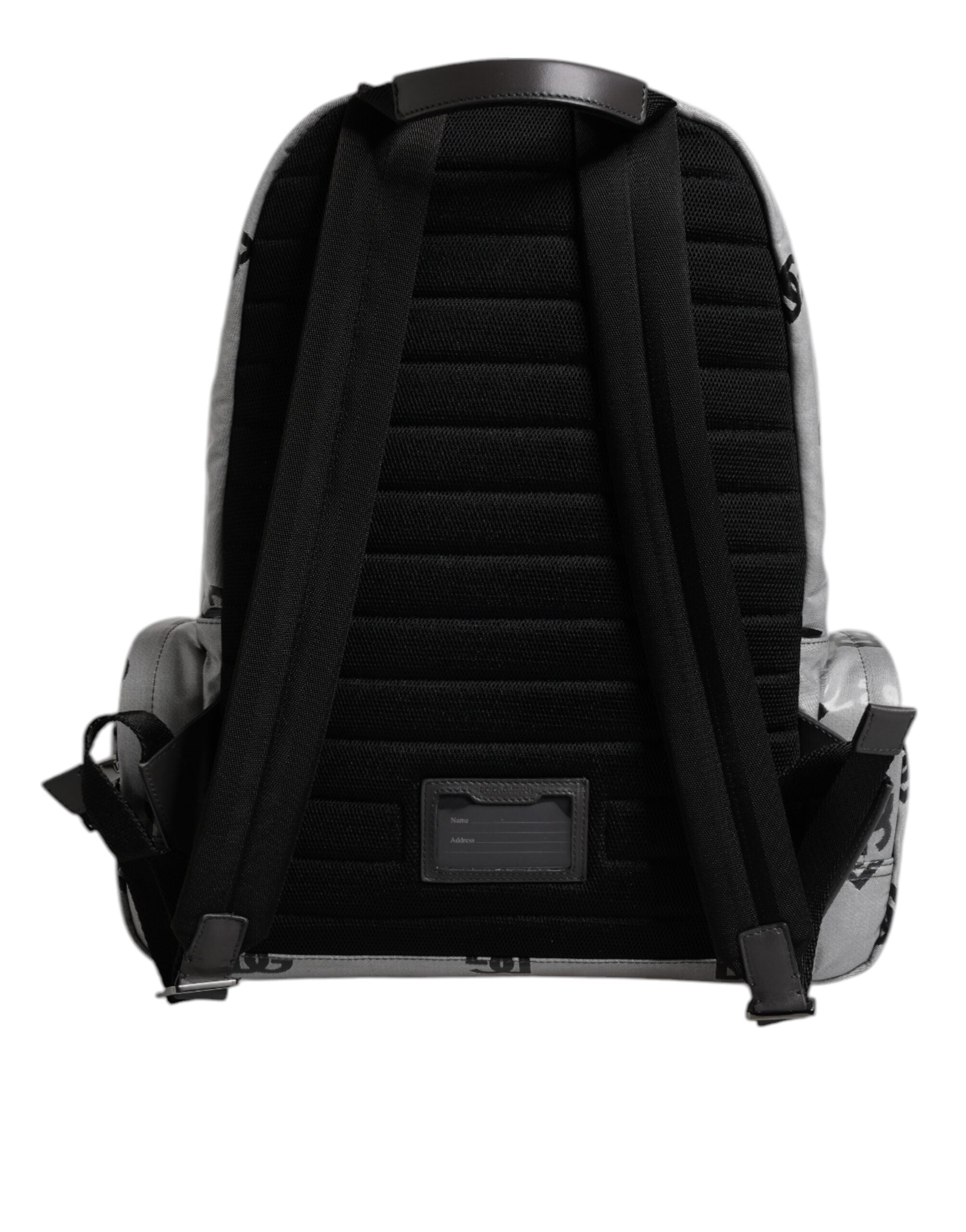 Dolce & Gabbana Polyester Grau Schwarz DG Logo Plaketten Rucksack Tasche