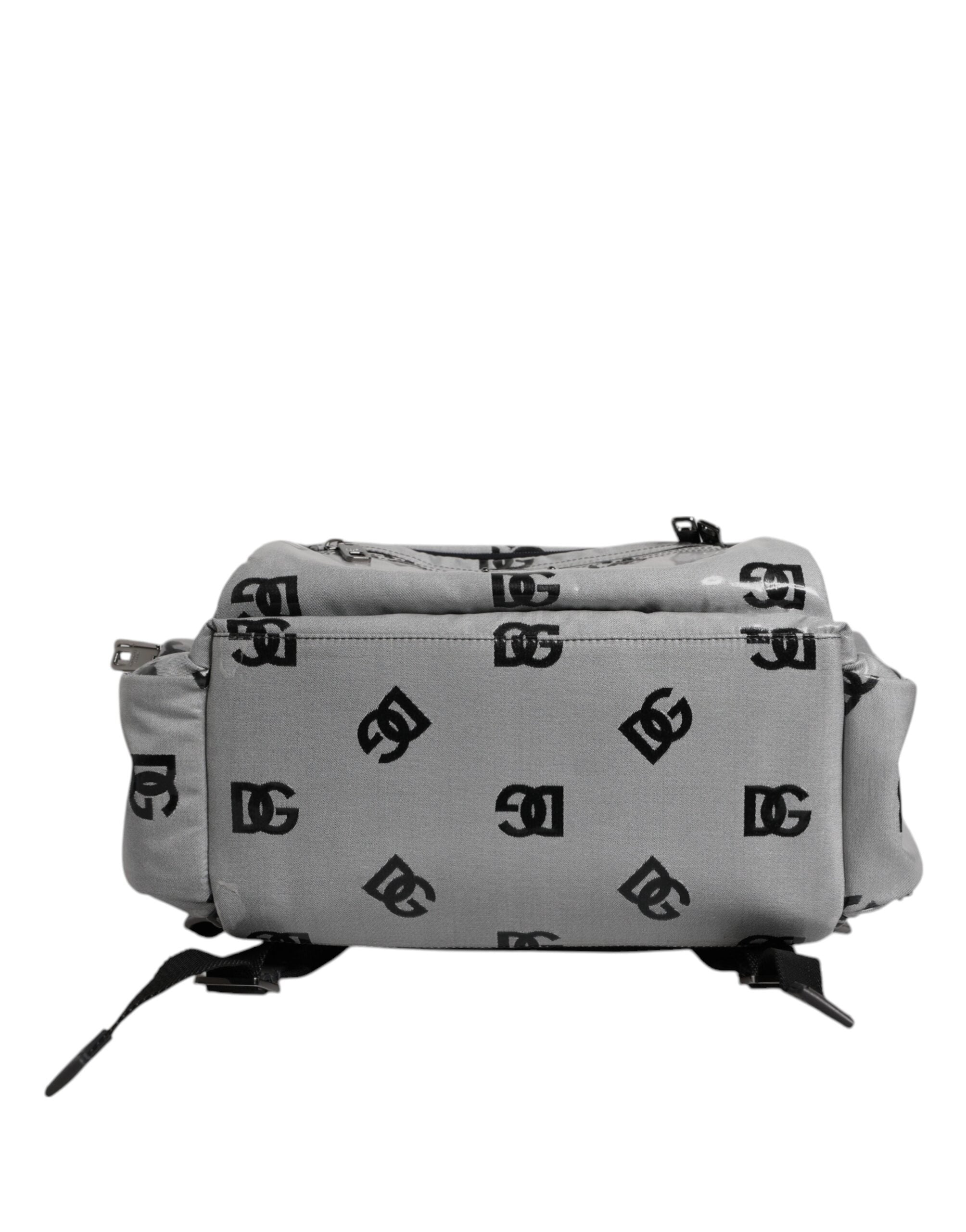 Dolce & Gabbana Polyester Grau Schwarz DG Logo Plaketten Rucksack Tasche