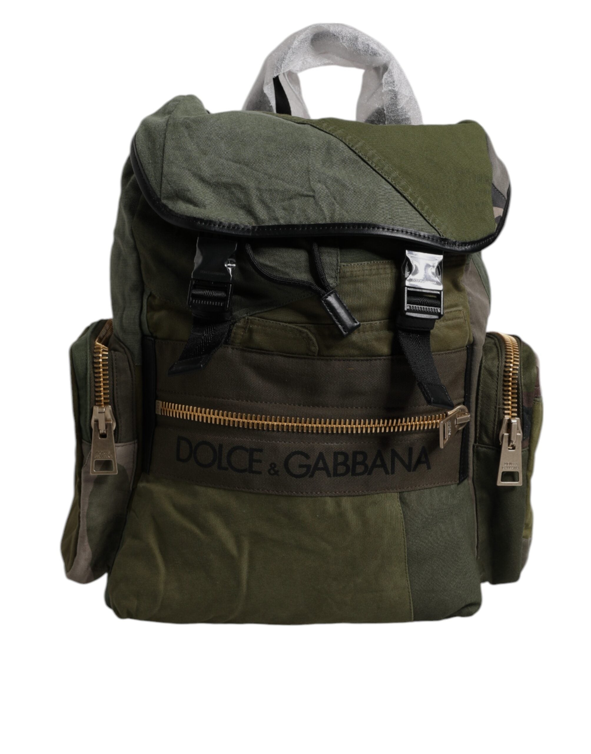 Dolce & Gabbana Militärgrüner Patchwork Reise-Rucksack