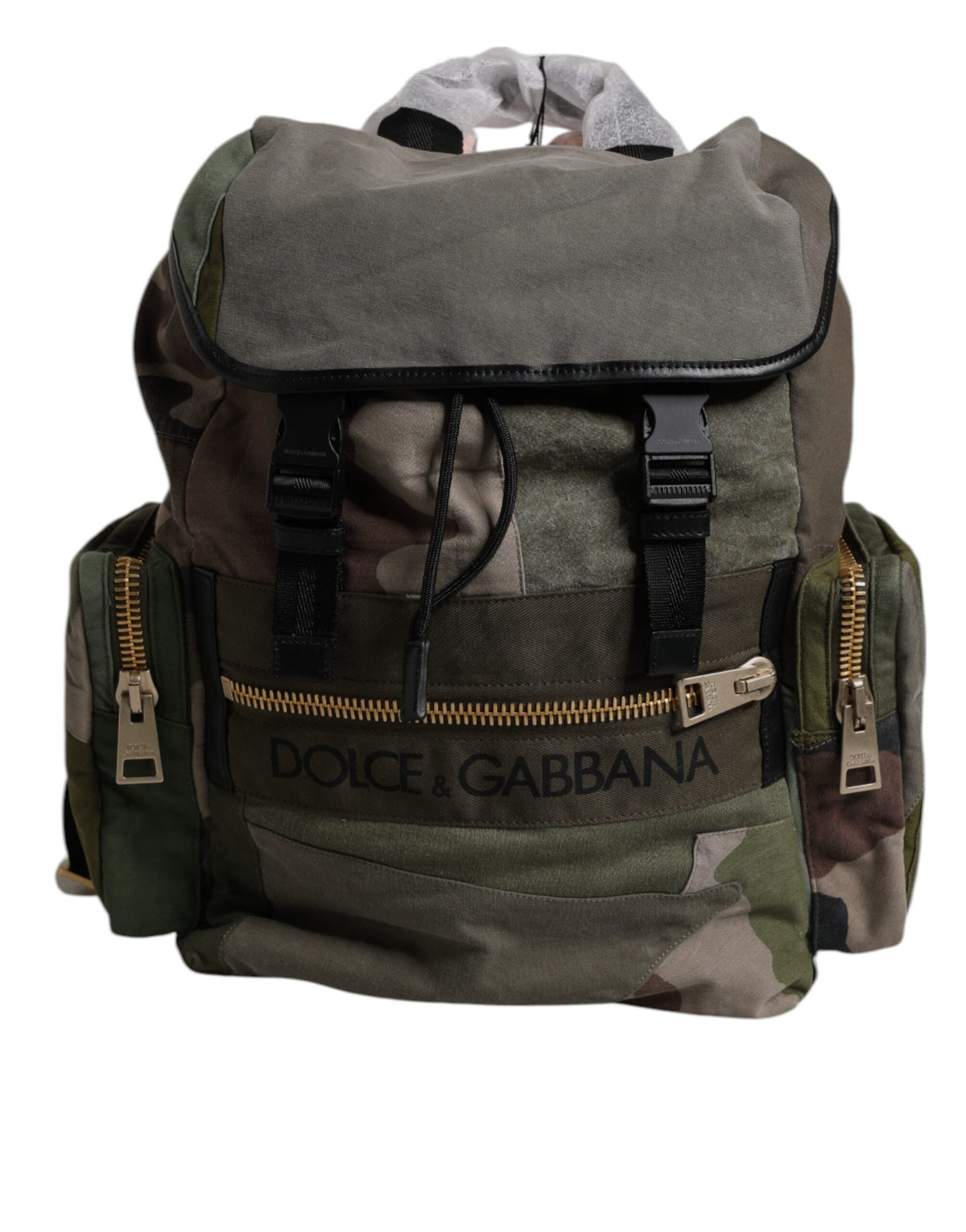 Dolce & Gabbana Militärgrüner Patchwork Schulrucksack