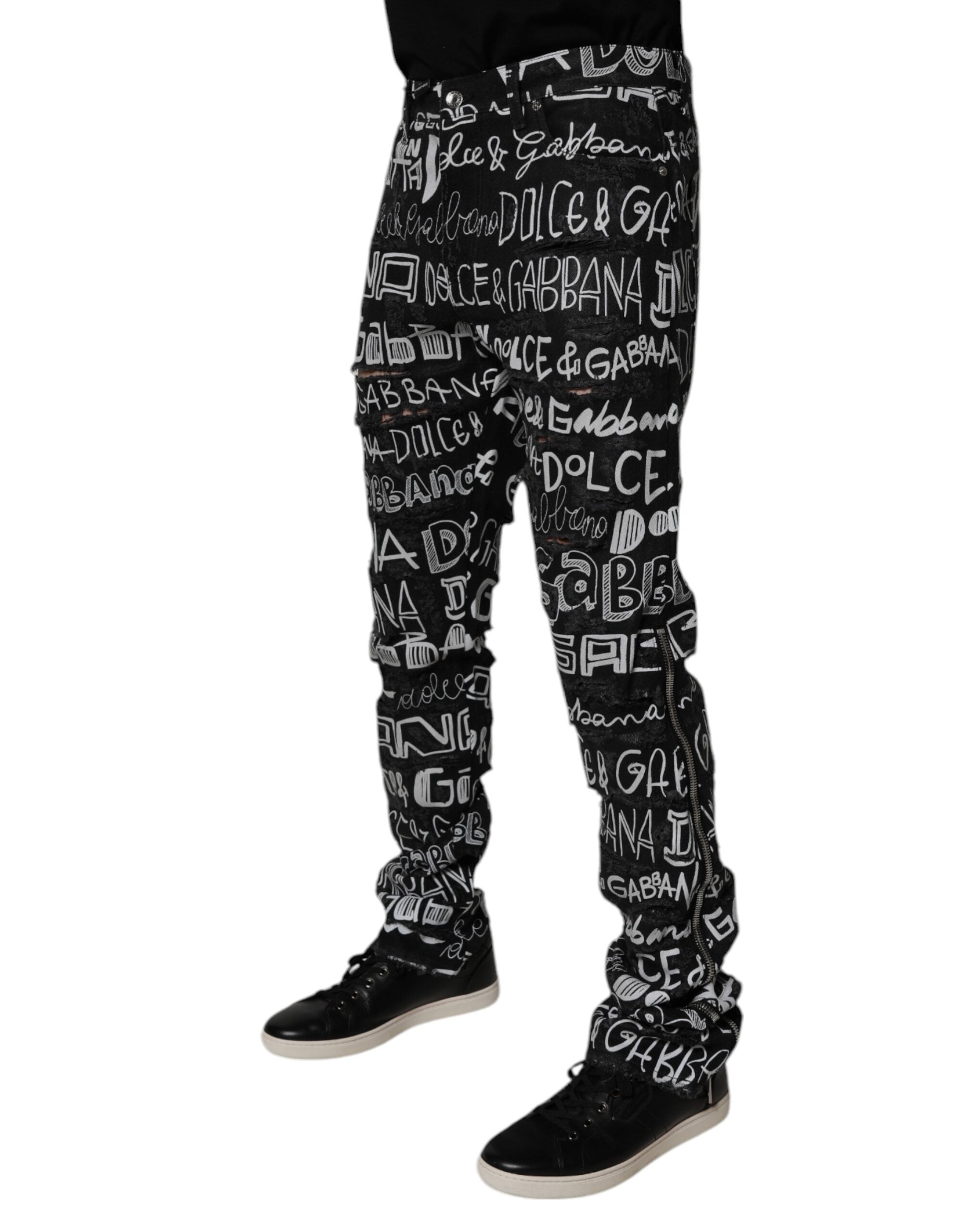 Dolce & Gabbana Zwarte Katoenen spijkerbroek met rechte pijpen en logo-opdruk