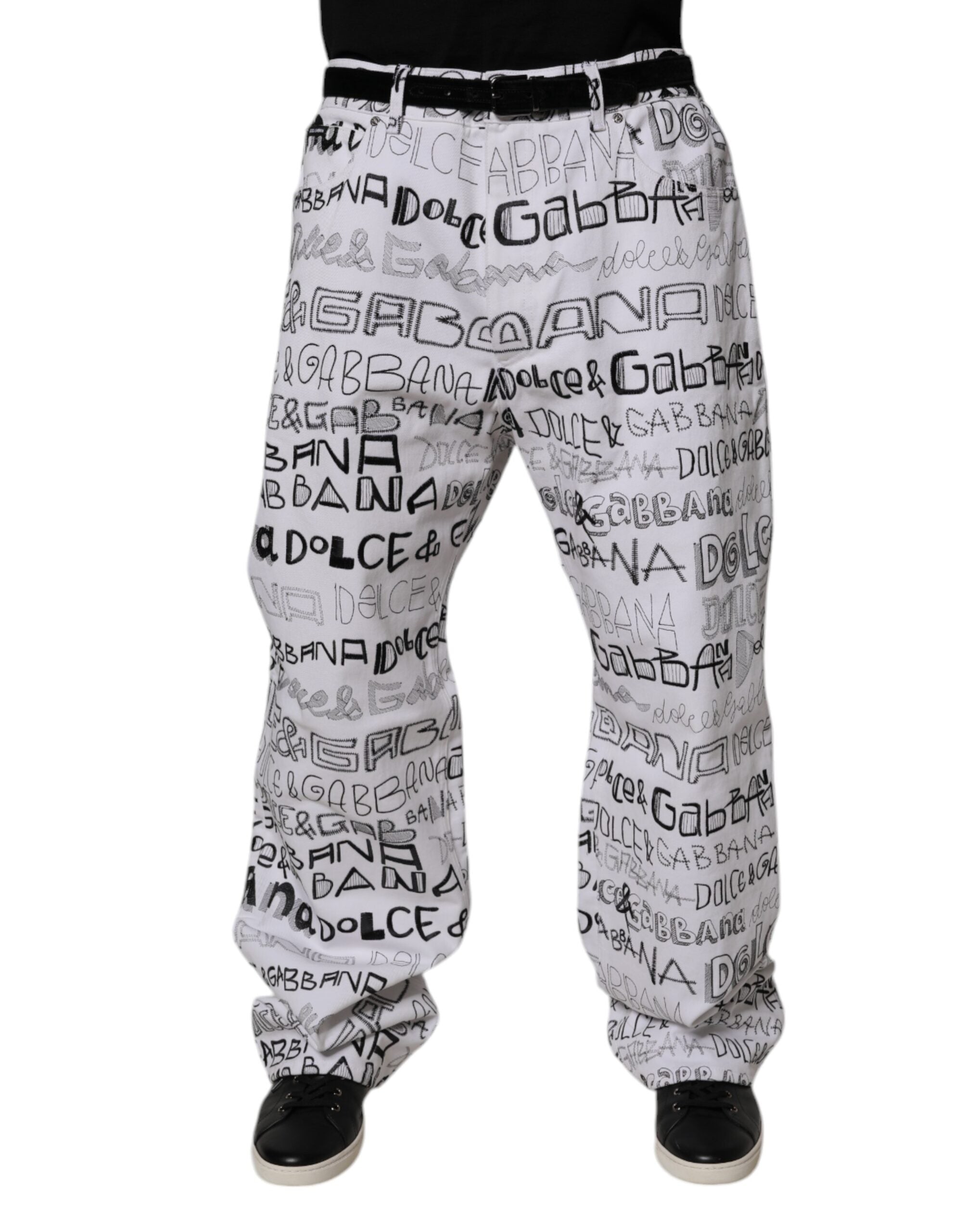 Dolce & Gabbana Weiße Jeans für Herren mit Logo-Print und geradem Schnitt