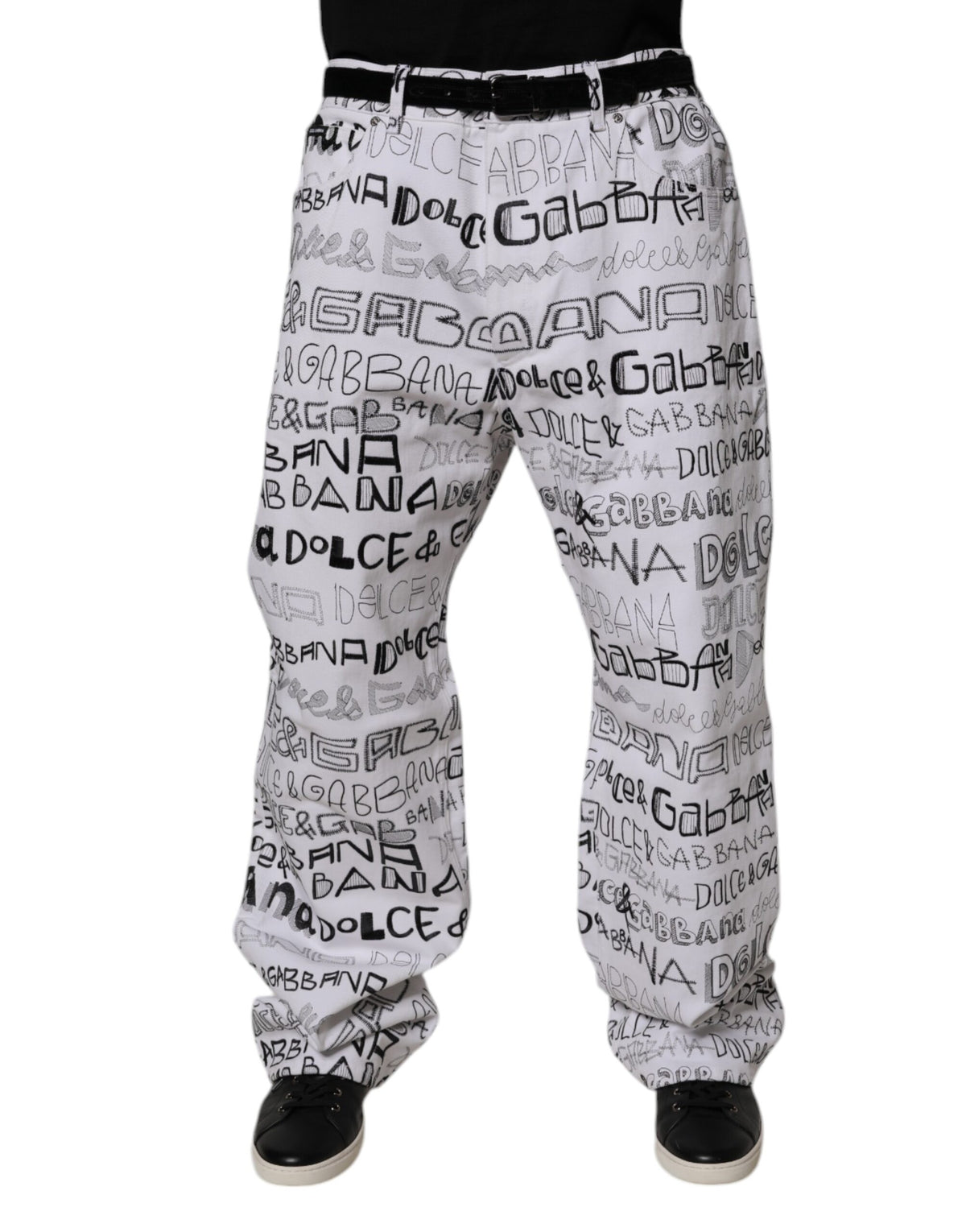 Dolce & Gabbana Weiße Jeans für Herren mit Logo-Print und geradem Schnitt
