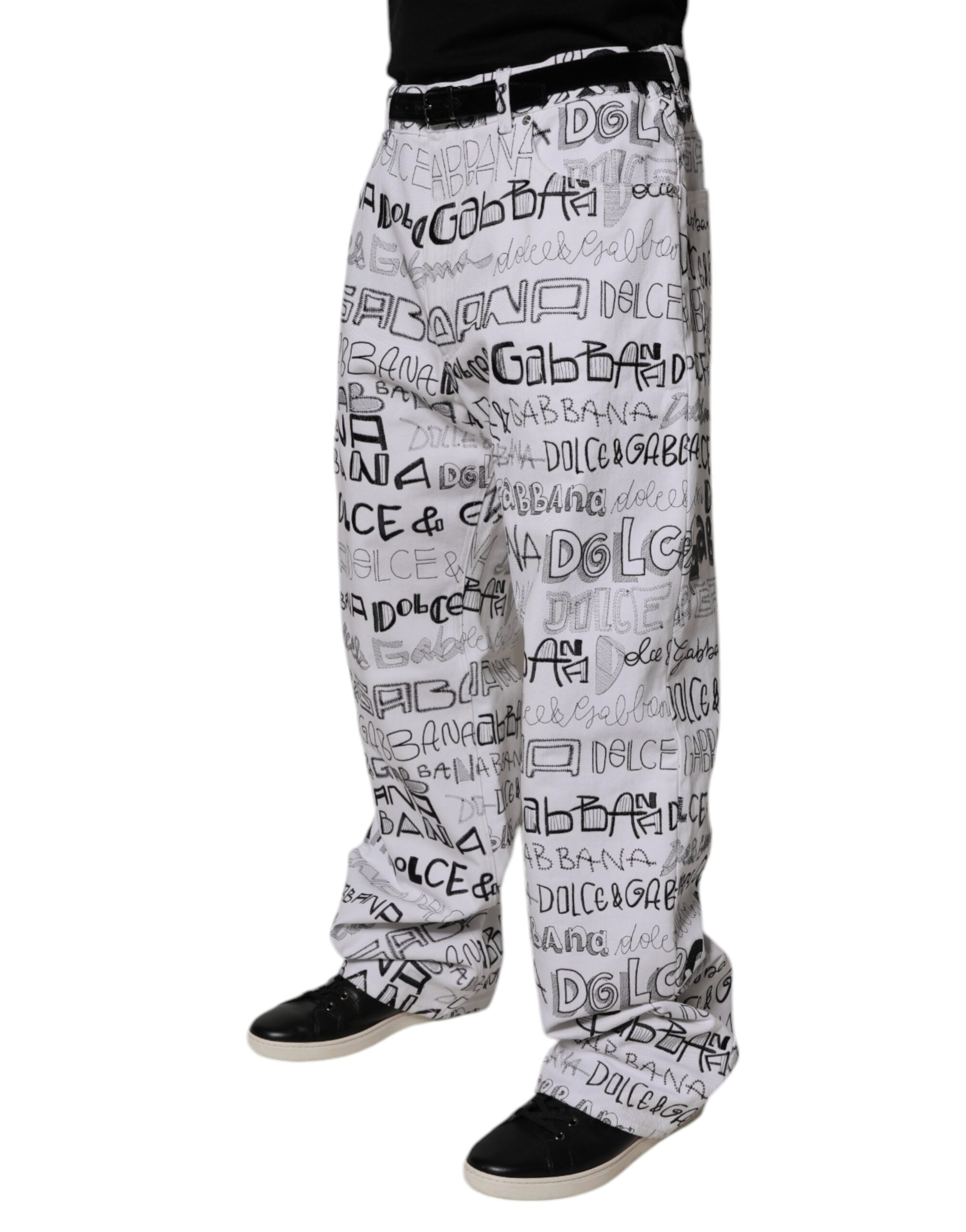 Dolce & Gabbana Weiße Jeans für Herren mit Logo-Print und geradem Schnitt