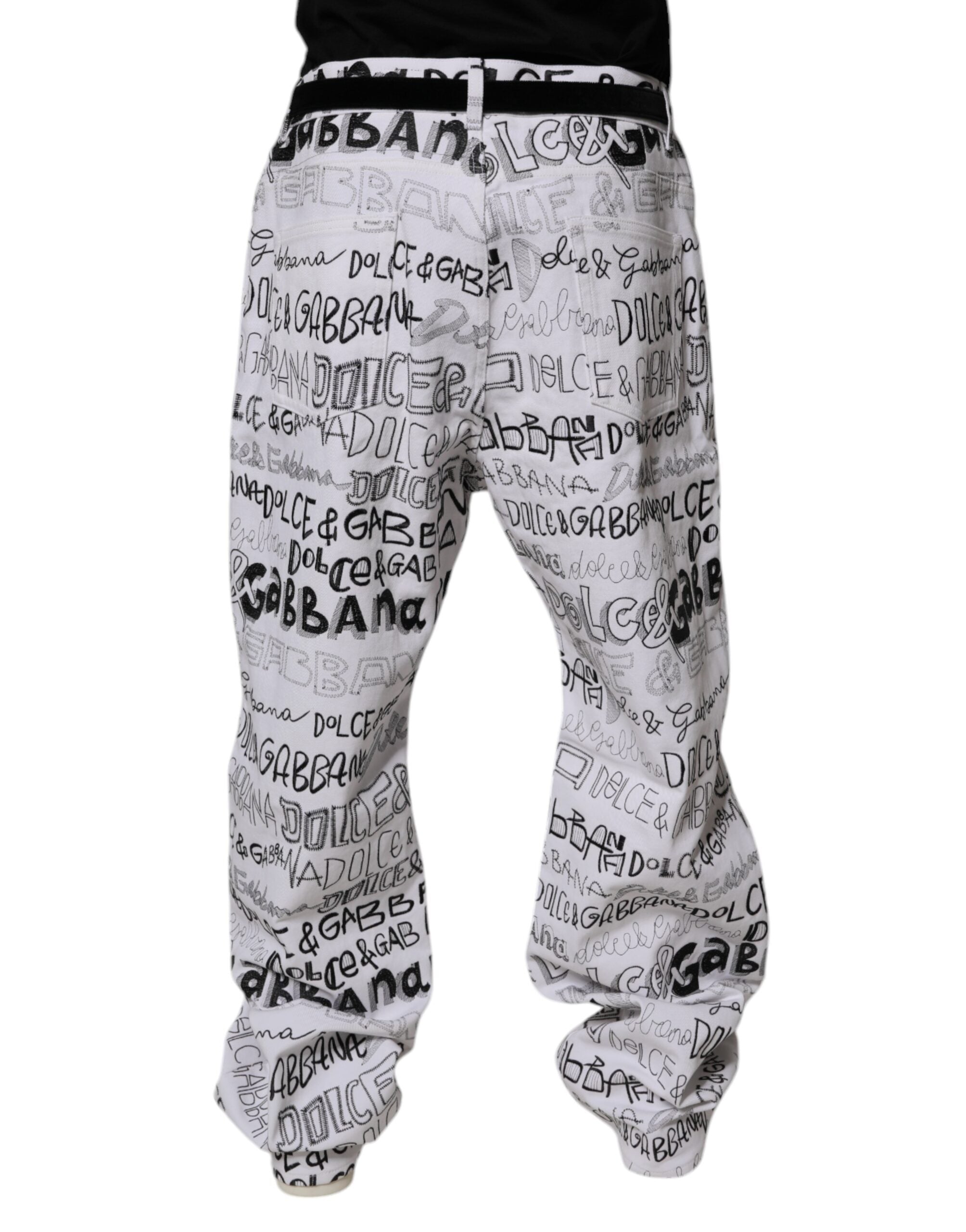 Dolce & Gabbana Weiße Jeans für Herren mit Logo-Print und geradem Schnitt