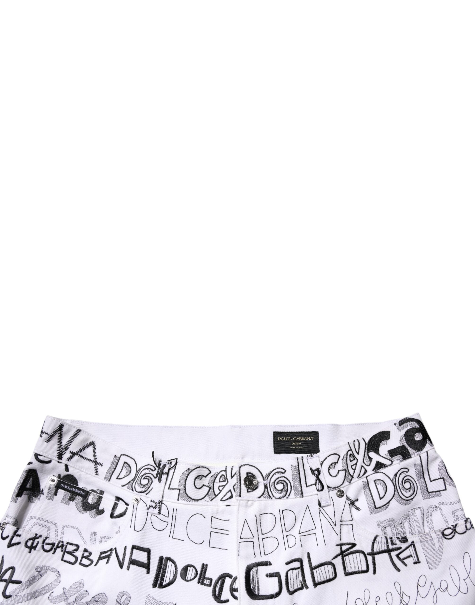 Dolce & Gabbana Weiße Jeans für Herren mit Logo-Print und geradem Schnitt