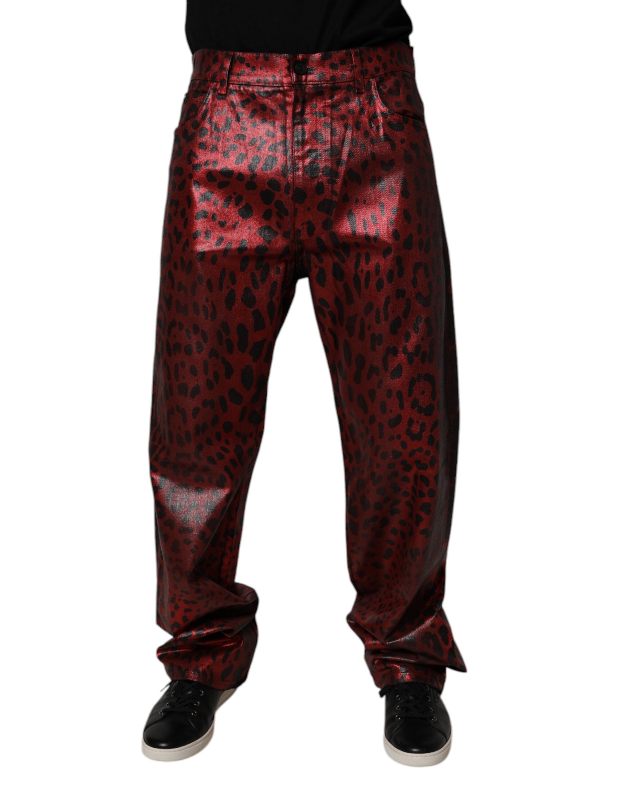 Dolce & Gabbana Rote Leopard Baumwoll Straight Herren Jeans