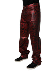 Dolce & Gabbana Rote Leopard Baumwoll Straight Herren Jeans